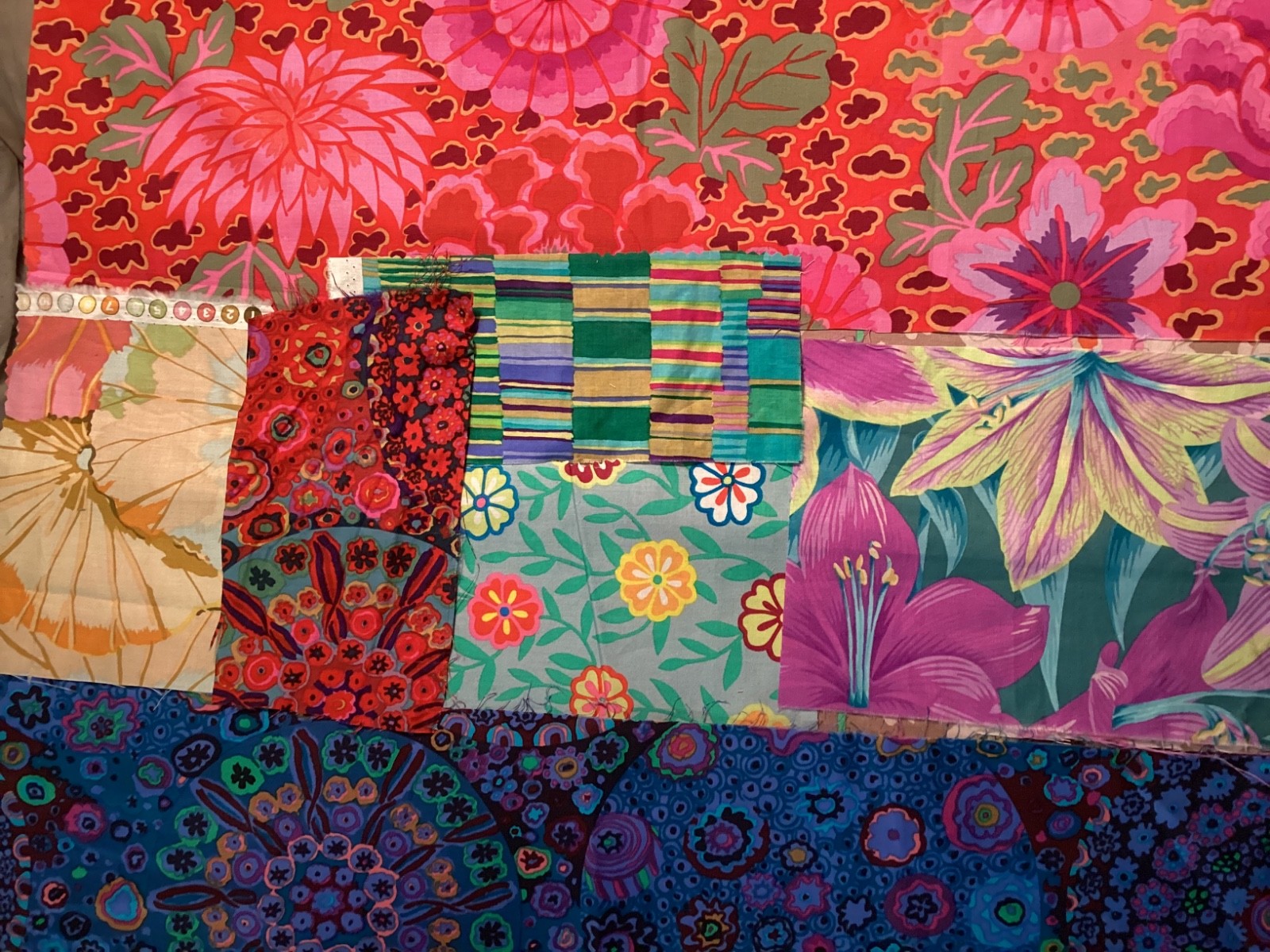 Kaffe Fassett strips, squares, & scraps