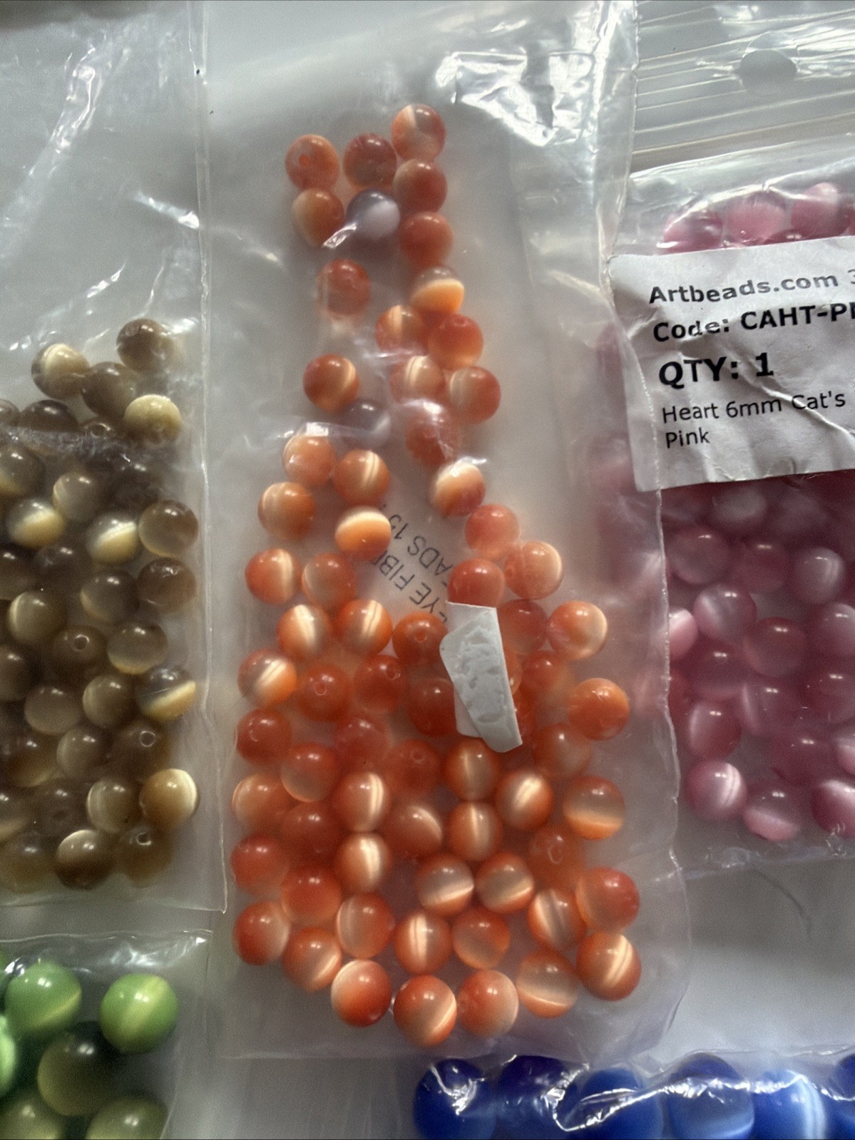 Cat’s Eye Fiber Optic Glass Bead Lot Mixed Round Beads Jewelry Making 5.3 Oz.
