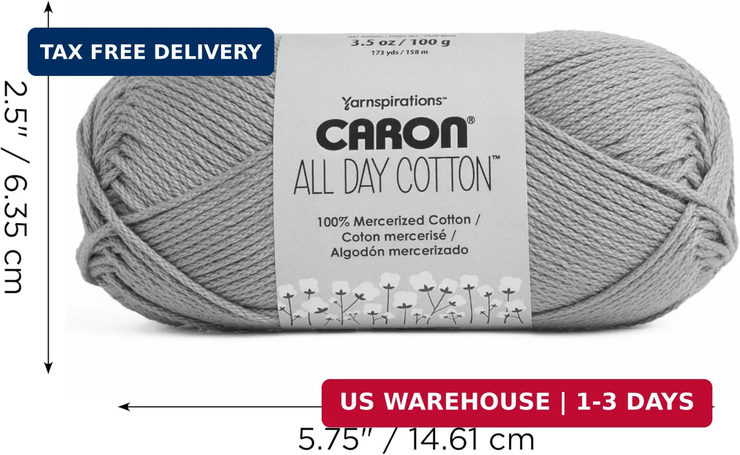 Caron All Day Cotton – 3 Pack of 173 Yards/3.52 oz Eyes Blue 100% Mercerized Cot