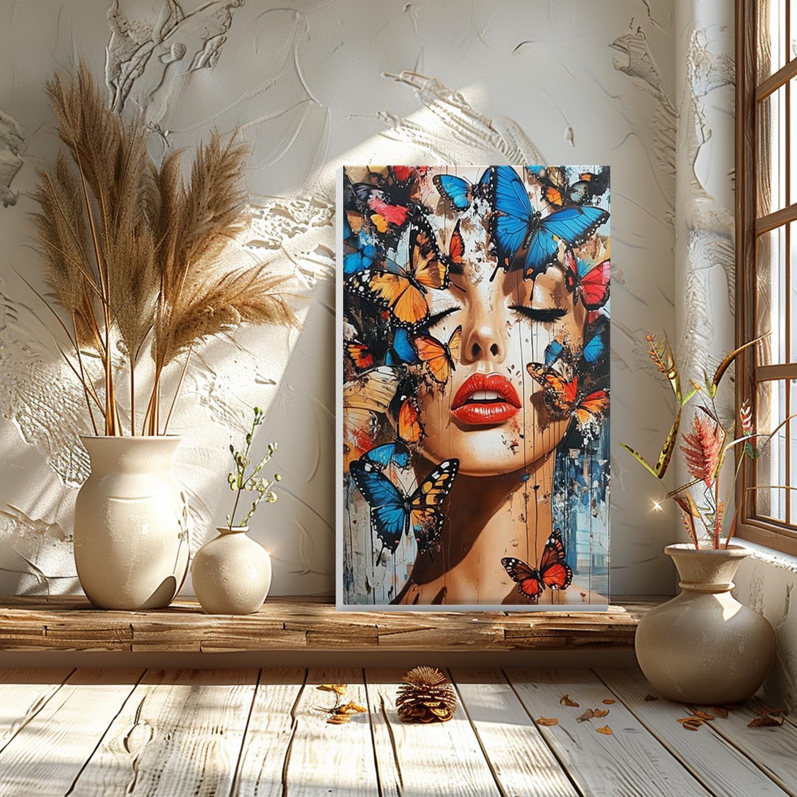 Butterfly Women DIY Paint by Number Kit, Framed Canvas Art for All Ages 20x30cm