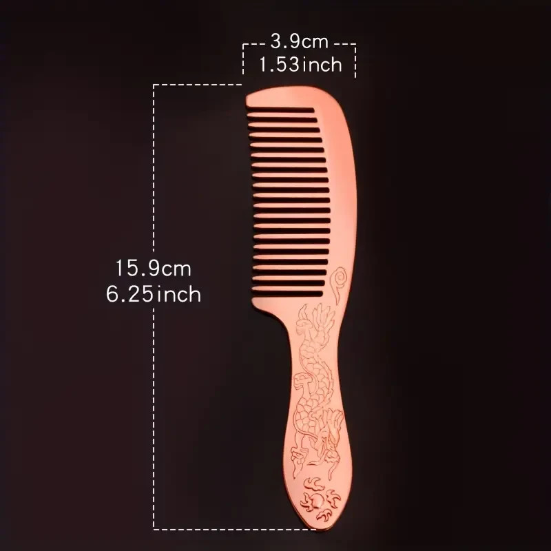 Pure copper handmade comb hair comb 6.25 inches long x 1.53 inches wide.