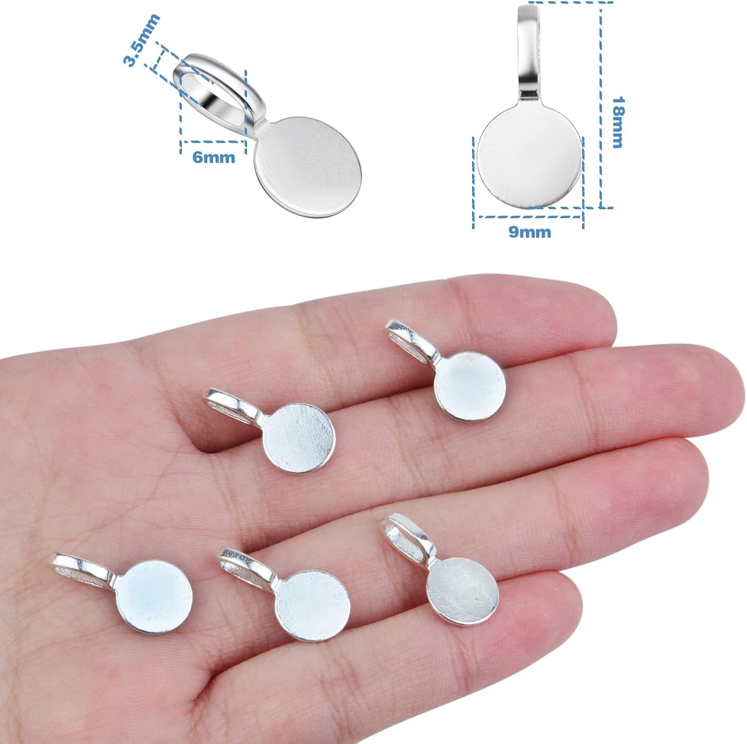100pcs Silver Glue-on Flat Pad Bails for DIY Necklace Earrings