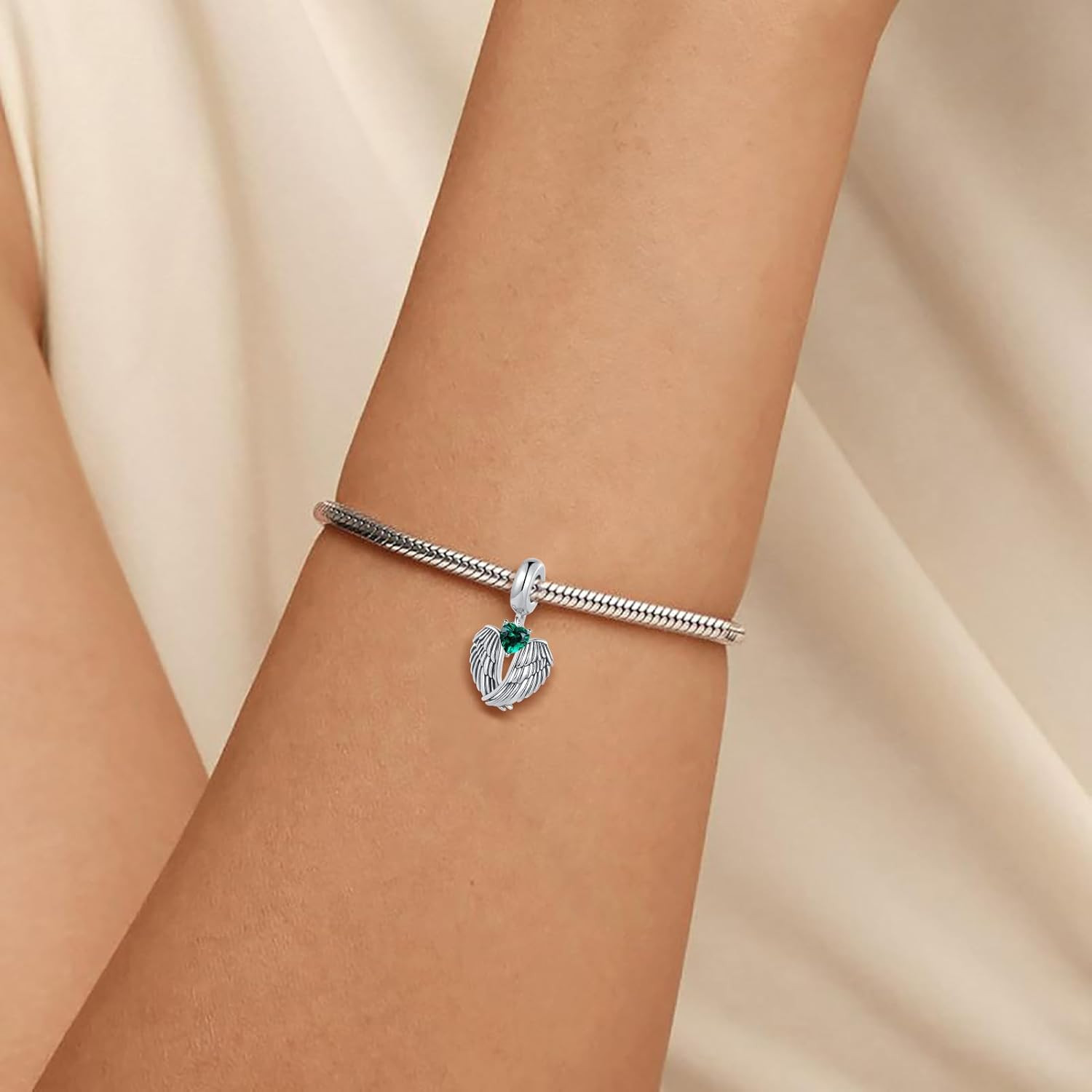 Guardian Angel Wings Charm May Heart Birthstone Bead Compatible with Bra