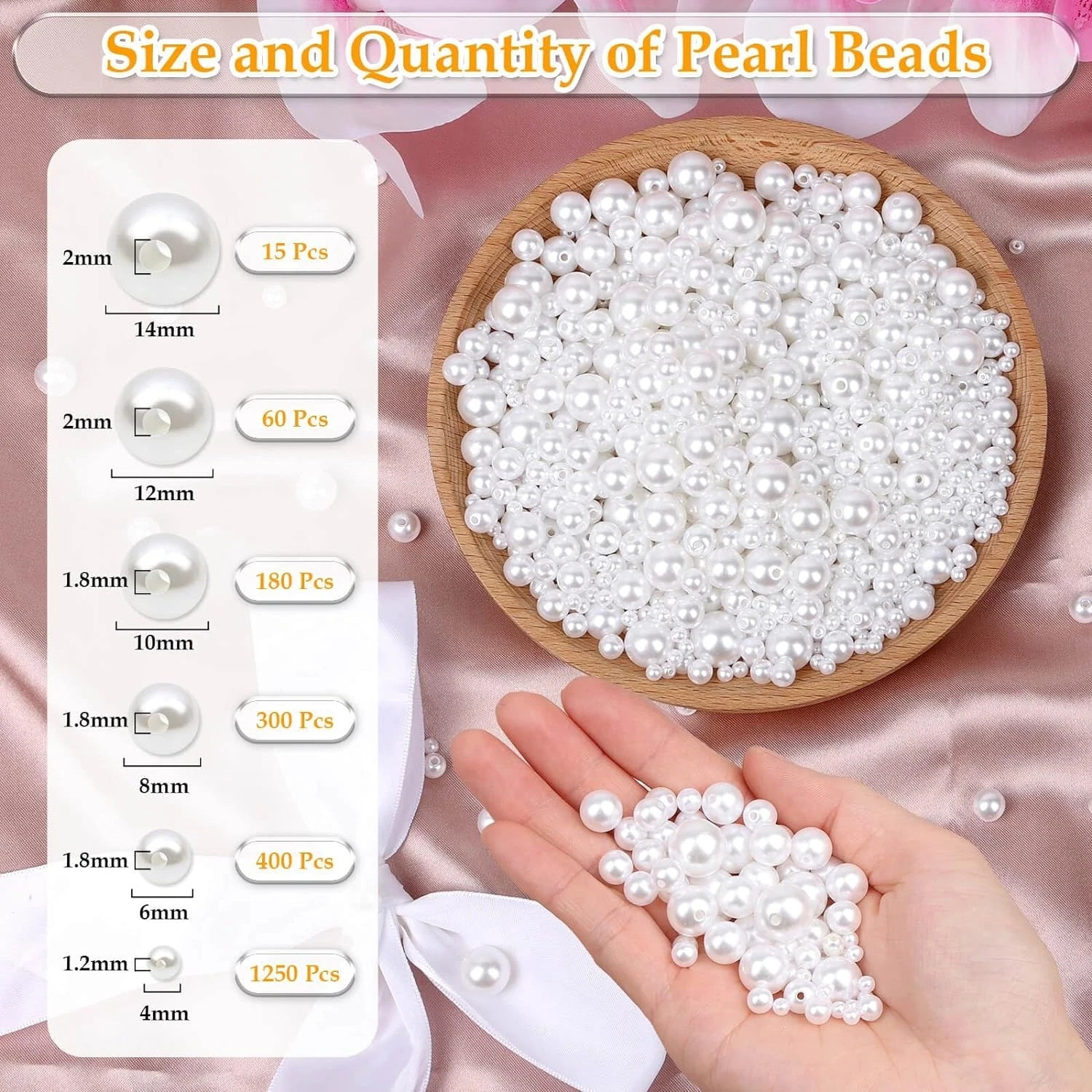 2205Pcs White Pearls for Craft, Assorted Sizes Fake Pearl Beads, Sew on Pearls,
