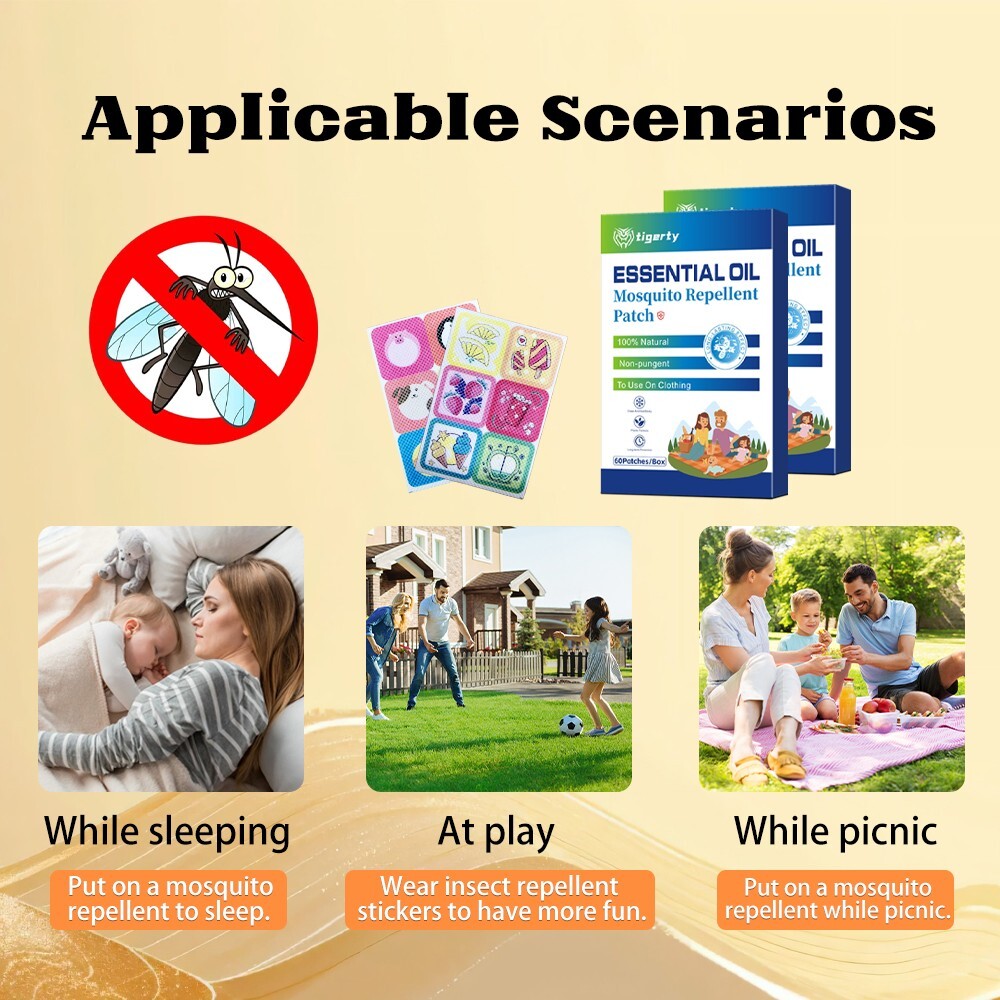 60 PACK MOSQUITO PATCHES, DEET Free Citronella Stickers for Kids & Family Travel