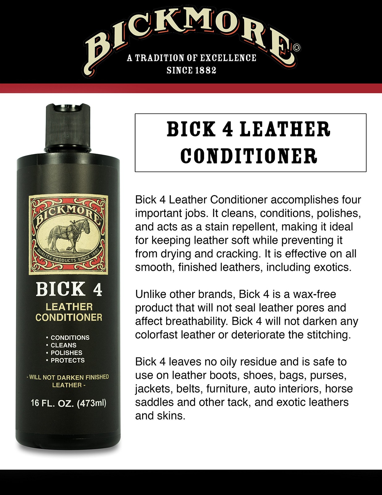 Bick 4 Leather Conditioner And Leather Cleaner 16 Oz – Will Not Darken