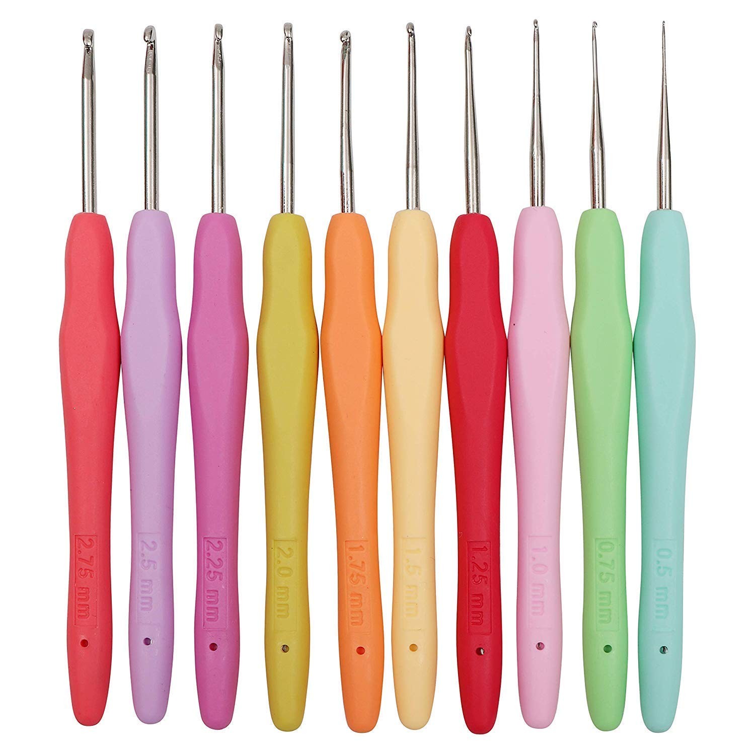 10 Small Sizes Lace Crochet Hooks Set 0.5mm – 2.75mm Ergonomic Soft Grip Handle