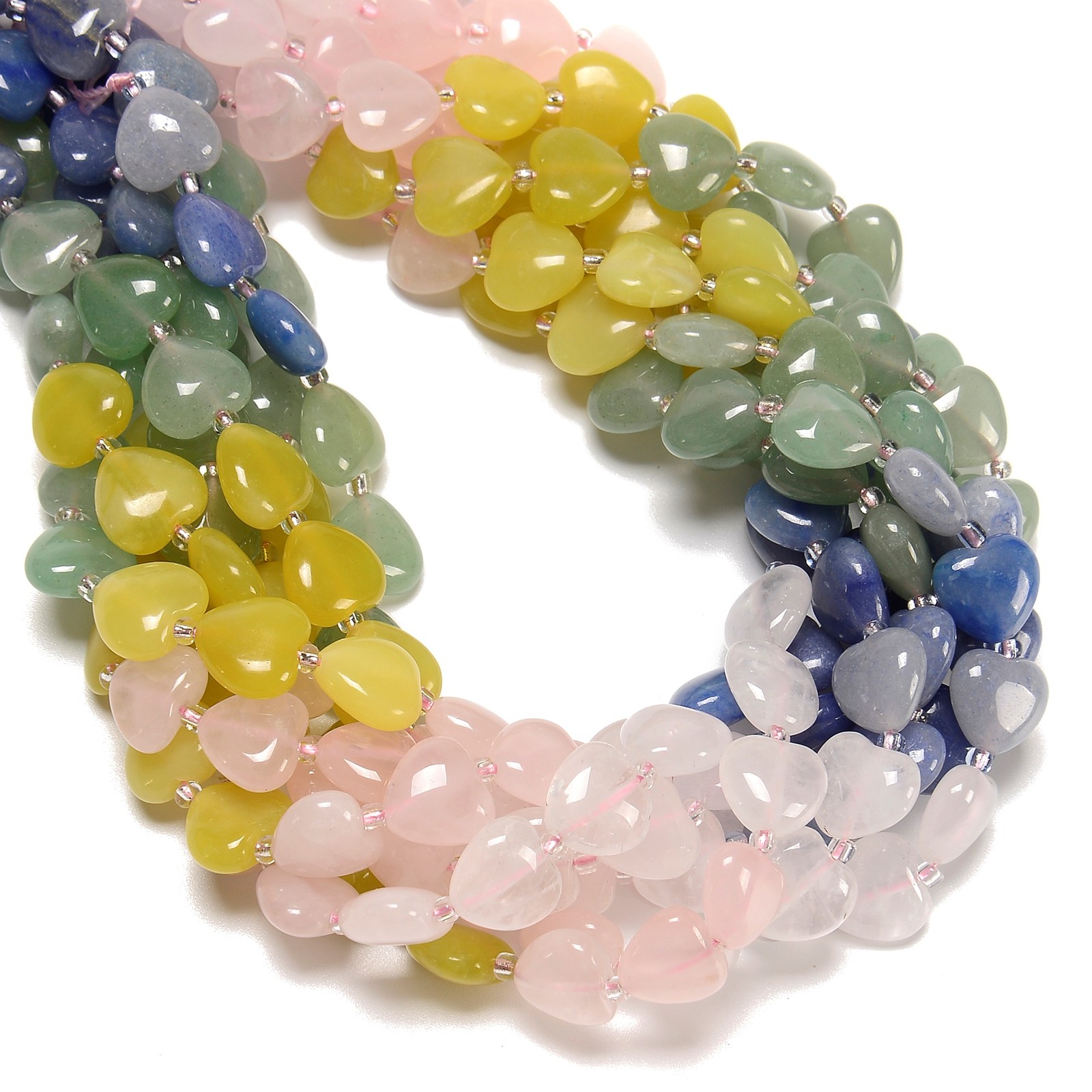 Gradient Multi-color Gemstone Smooth Heart Shape Beads Size 12mm 15.5” Strand