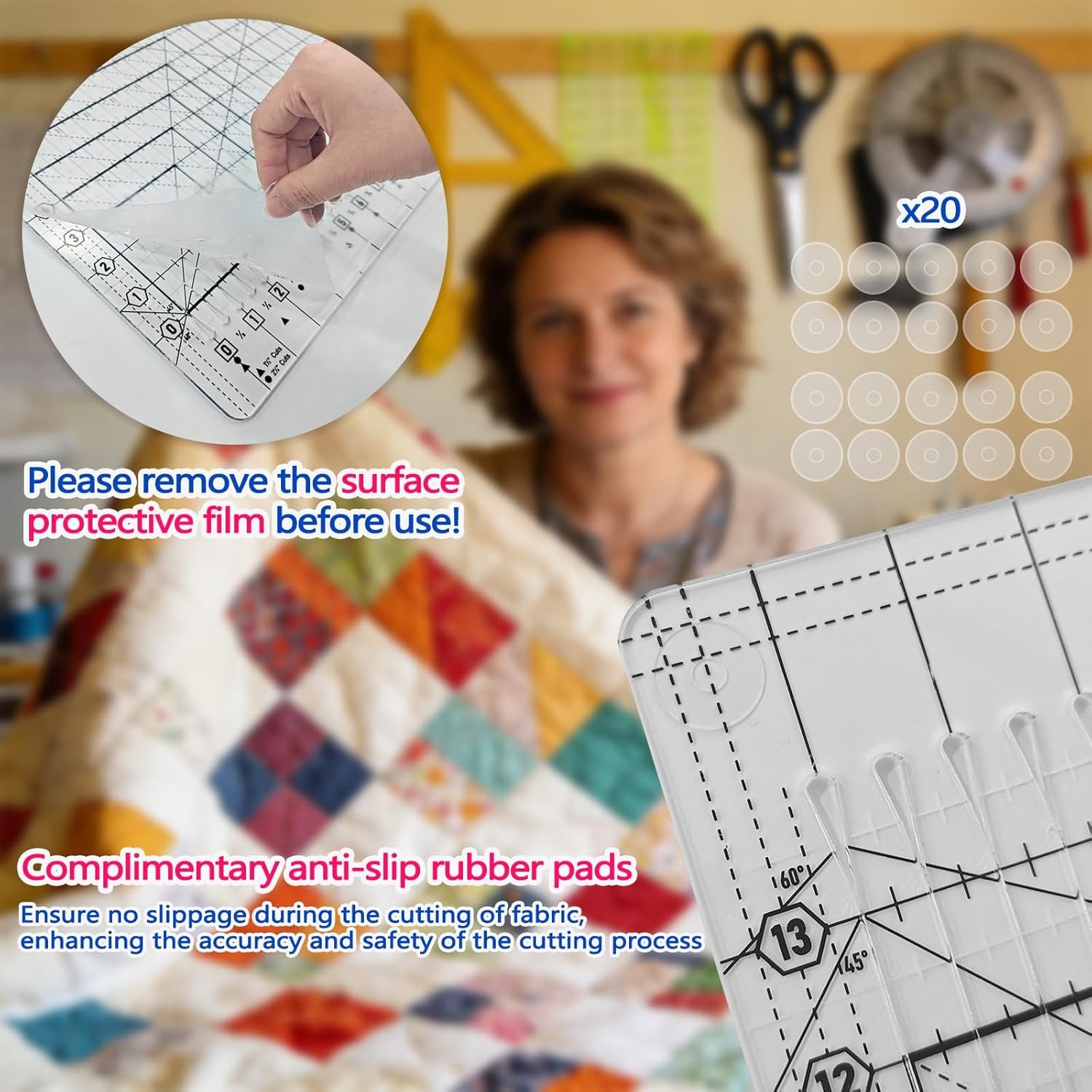 Quilting Ruler 17-3/4 x 22in Extra Large Slotted Quilting Ruler Non-Slip Design