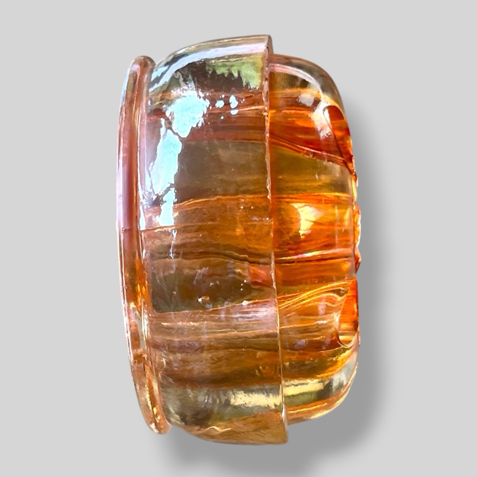 Vintage Amber Glass Flower Frog 11 Hole Floral Arranger Round Vase Insert
