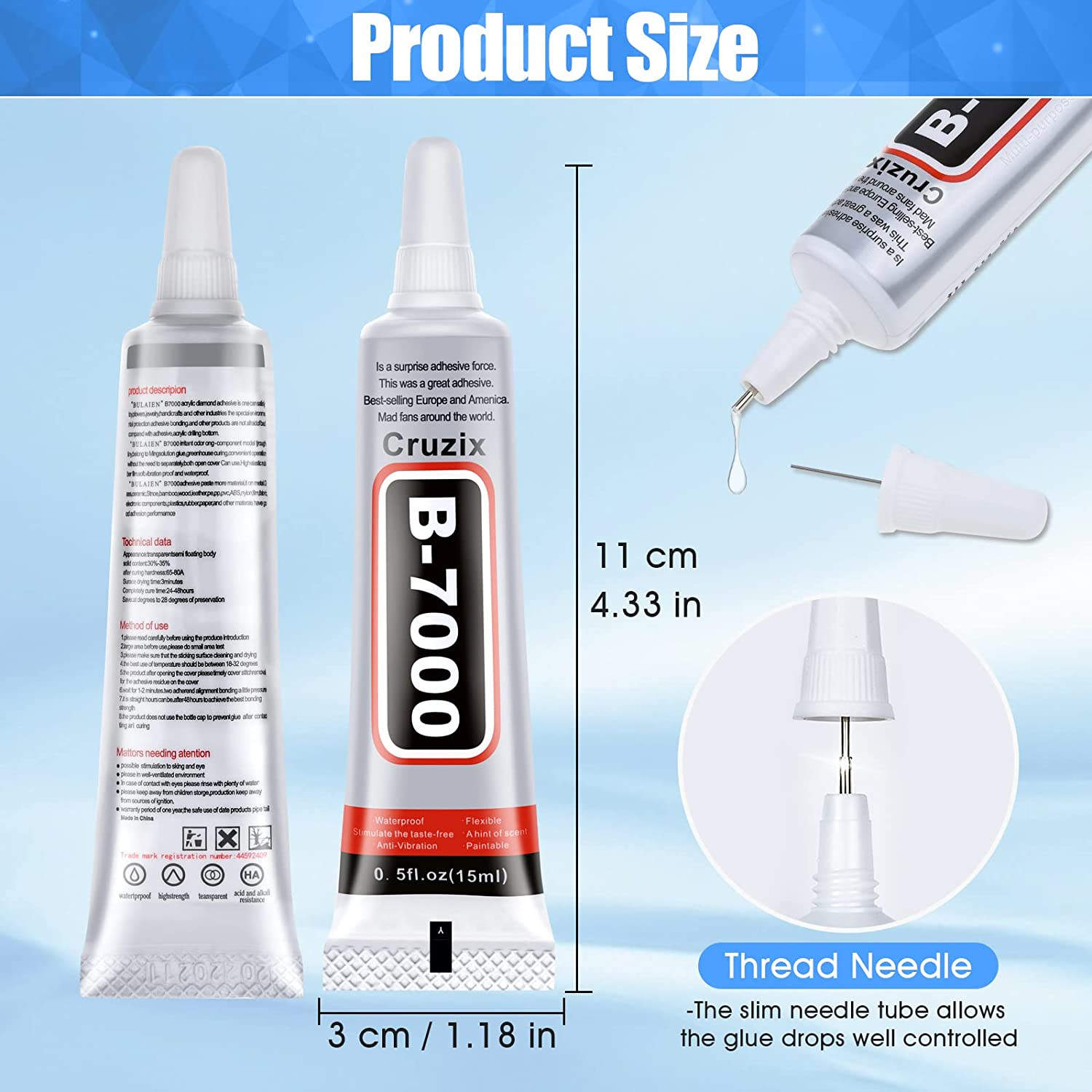 B-7000 Glue Clear for Rhinestone Crafts, Jewelry and Bead Adhesive B7000 Semi Fl
