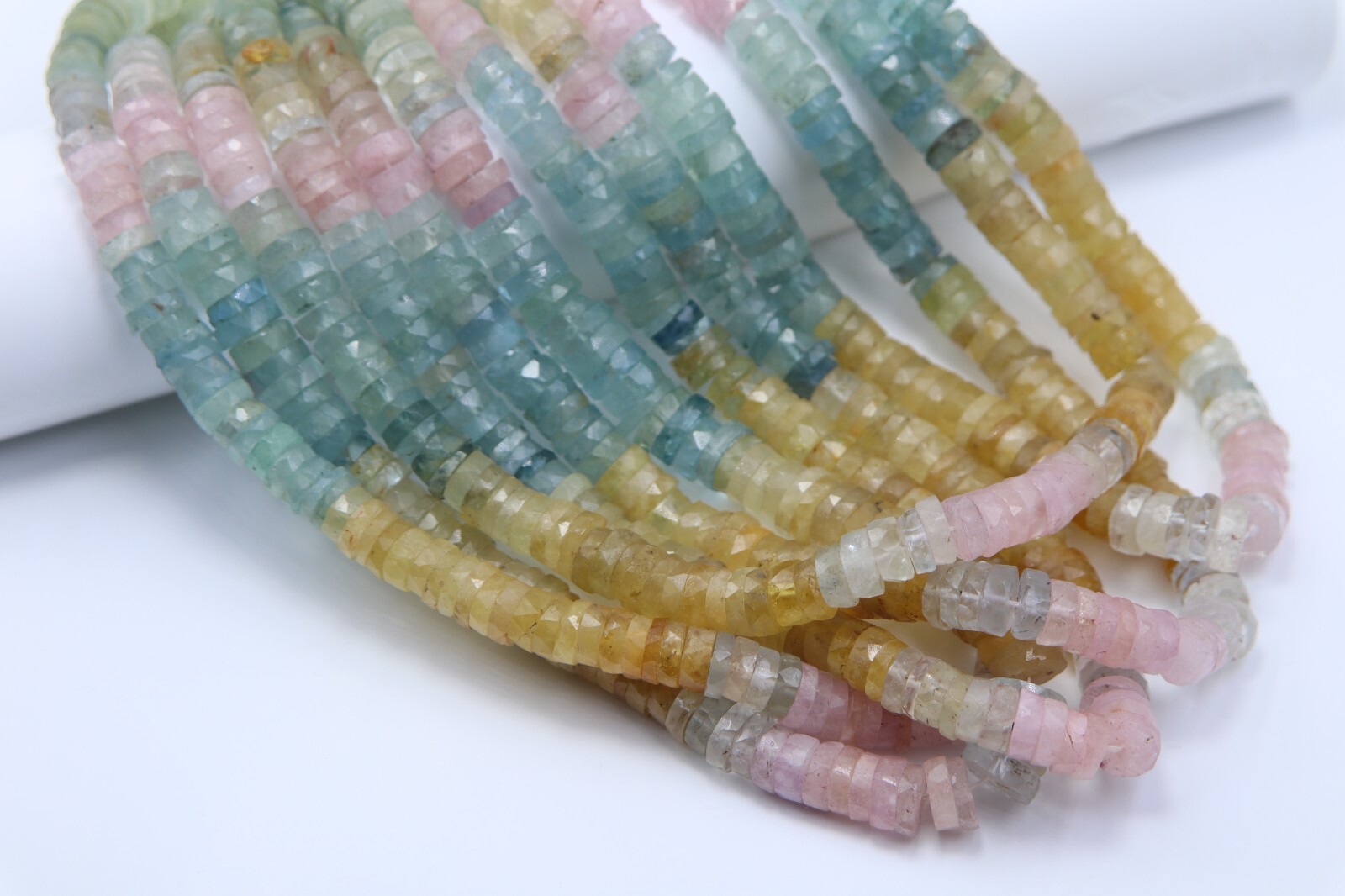 Natural Multi Aquamarine Faceted Button Shape Aquamarine Beads 7x8MM 16” Inch