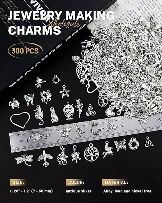 300 Pcs Wholesale Bulk Tibetan Silver Jewelry Charms – Mixed Smooth Pendants for