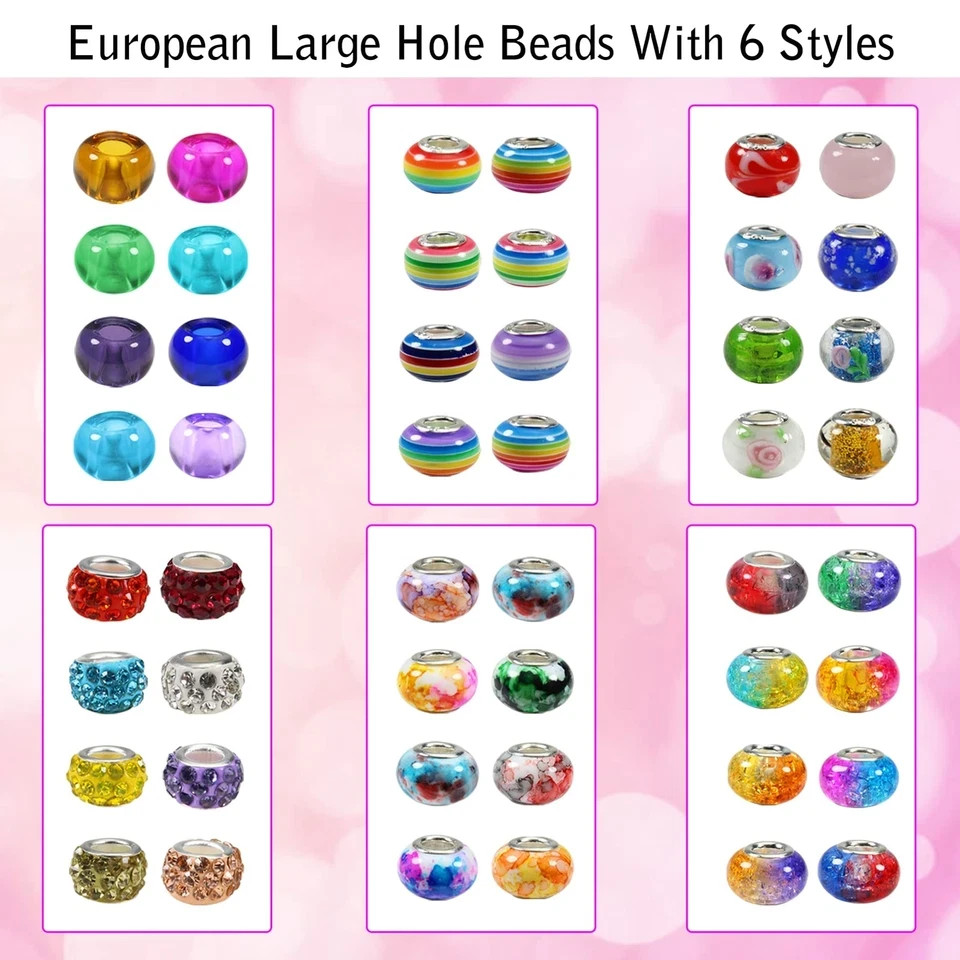 150 Pcs Glass European Lampwork Beads Large Holes for Jewelry Making Bracelet