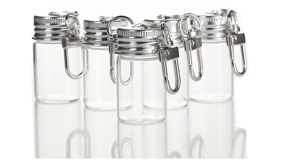 10Pcs Mini Glass Bottles with Lids & Keychains for DIY Crafts 7ML