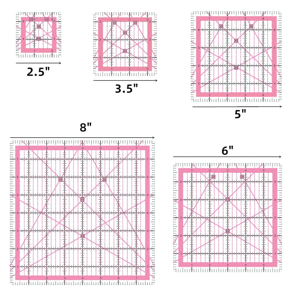 Quilting Rulers(2.5″,3.5″, 5″, 6″, 8″),5 Square Ruler Quilting Templates,Acrylic