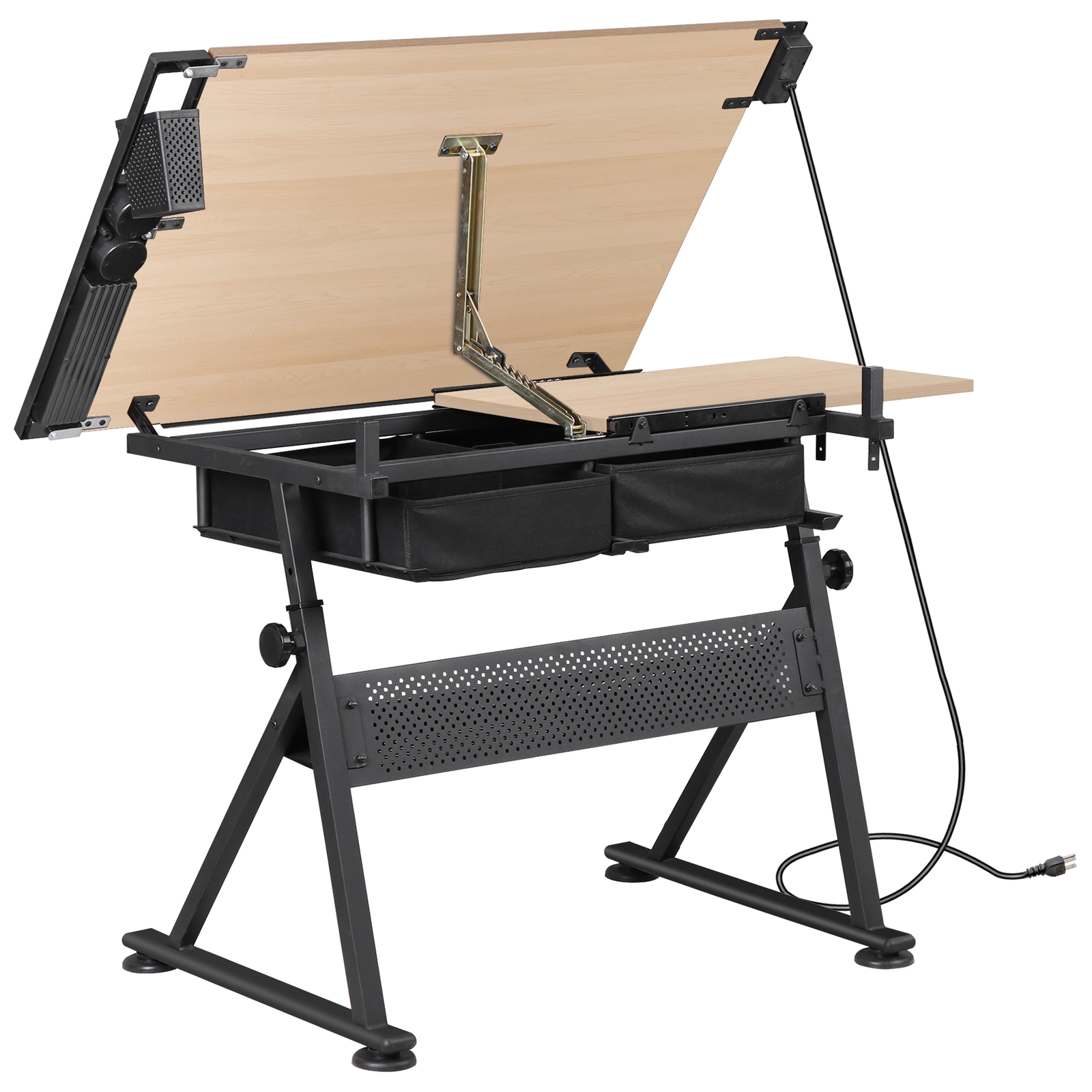 Adjustable Artist Table Tilted Tabletop Drafting Stool & Storage Drawer Natural