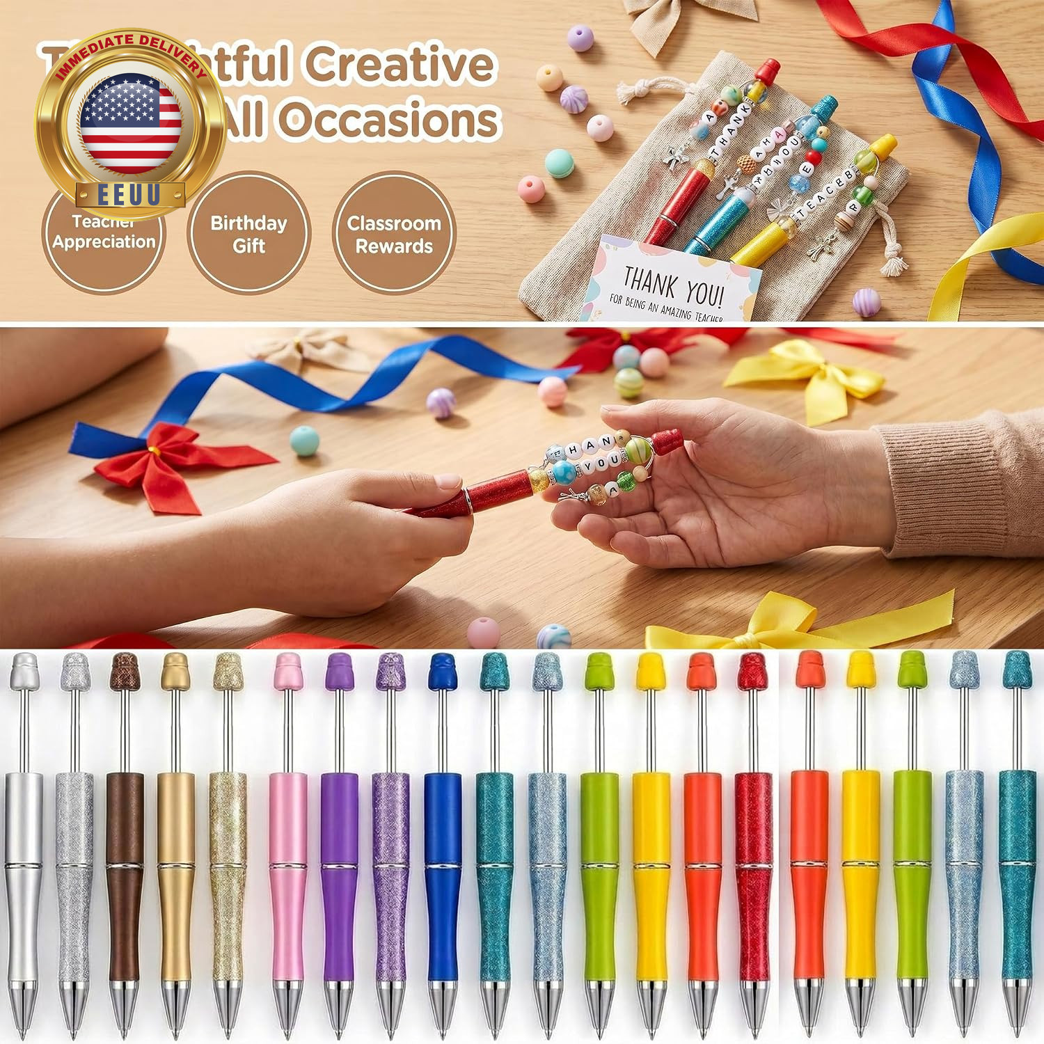30Pcs Multicolor Beadable Pens Bulk – DIY Customizable Pen Set for Crafting, Smo
