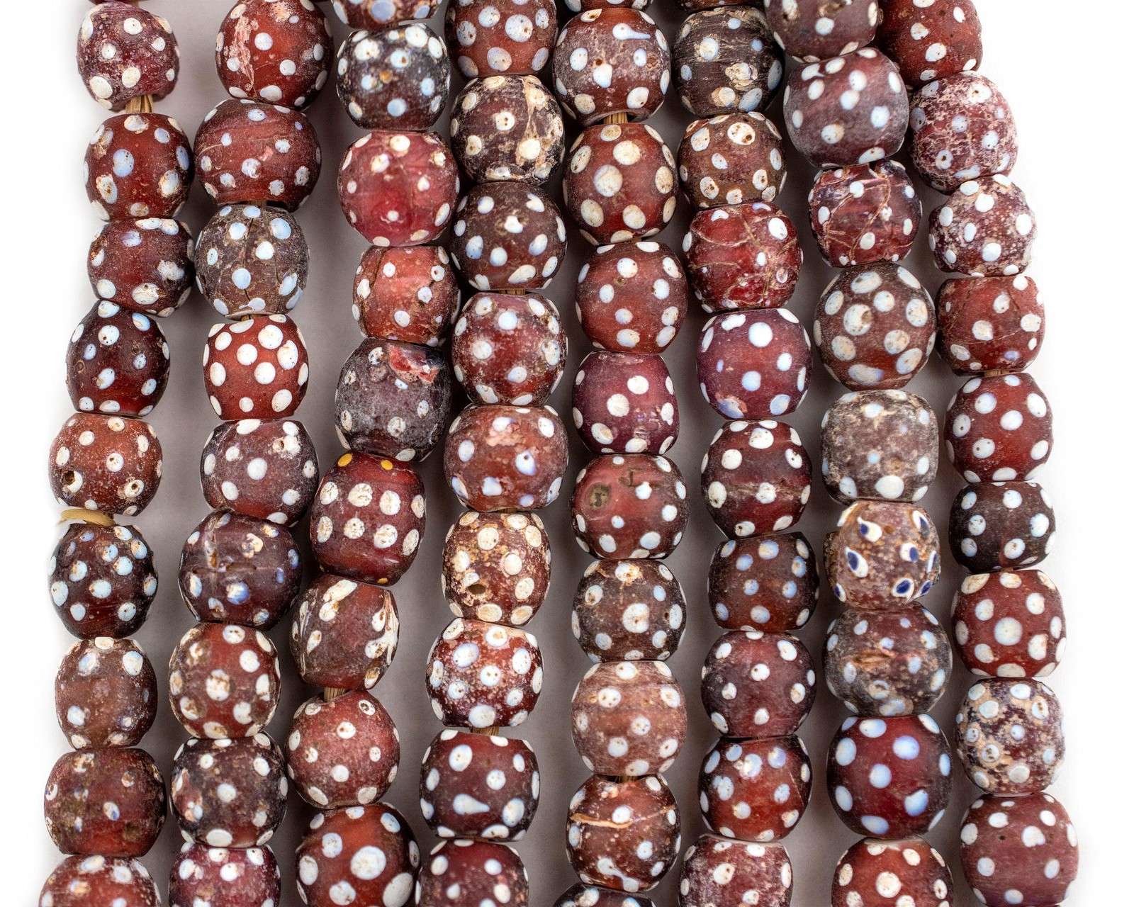 Red Antique Skunk Eye Beads 11mm Ethiopia African Round Glass Large Hole