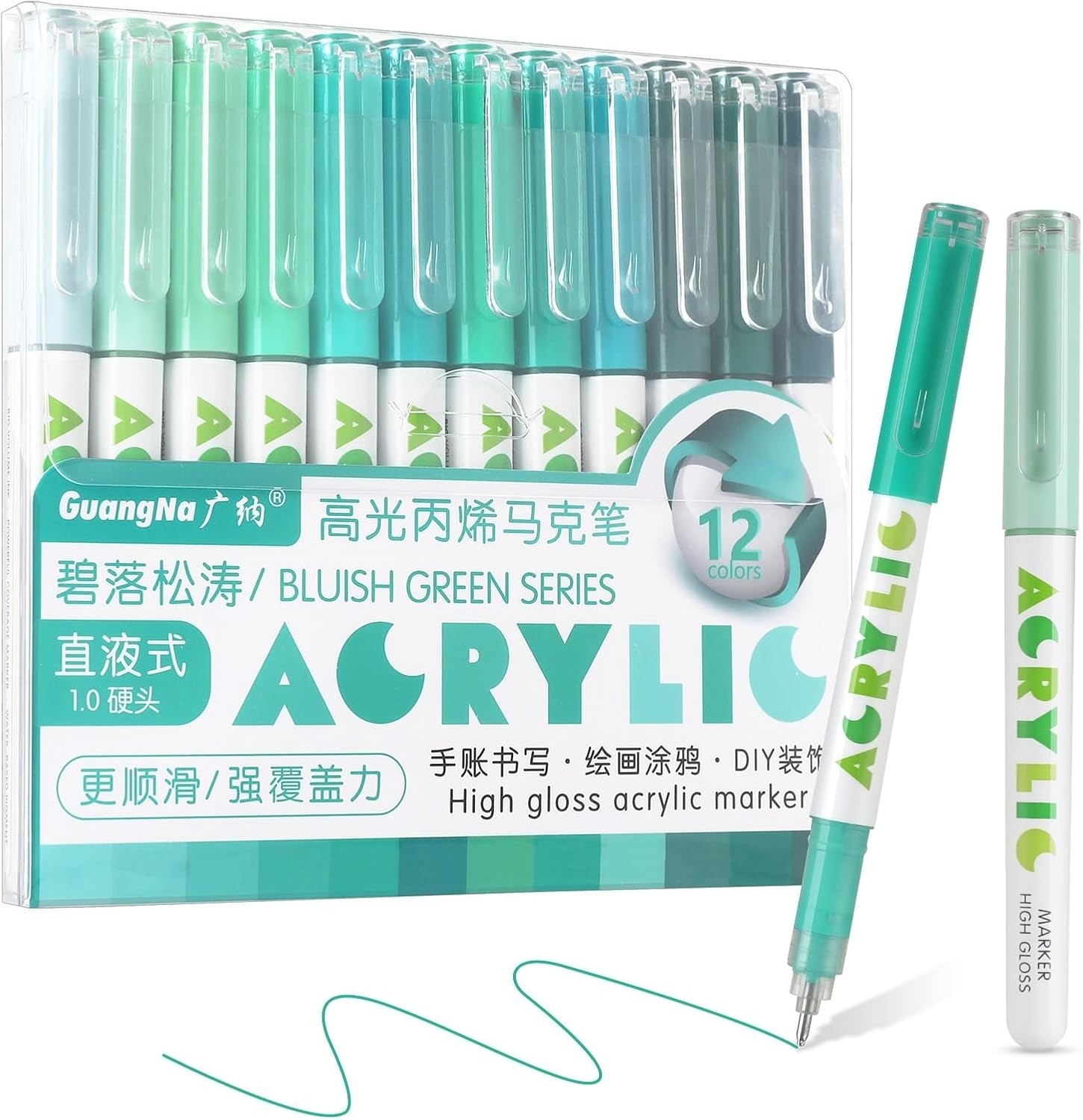 12 Colors Acrylic Paint Gel Pens Set – 1.0mm Floating Ball Tip High Gloss Marker
