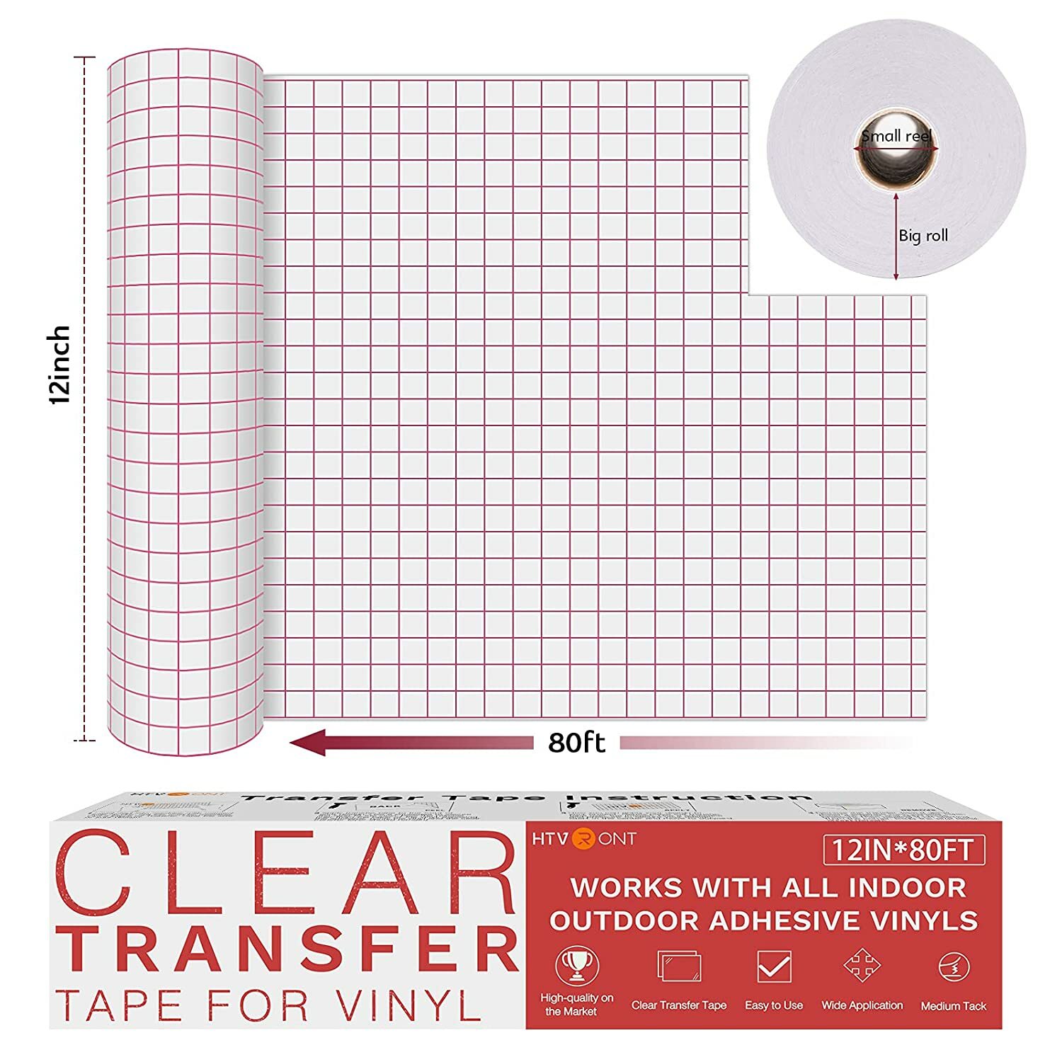HTVRONT Vinyl Transfer Tape Roll – Craft Application Paper for Cricut with Grid