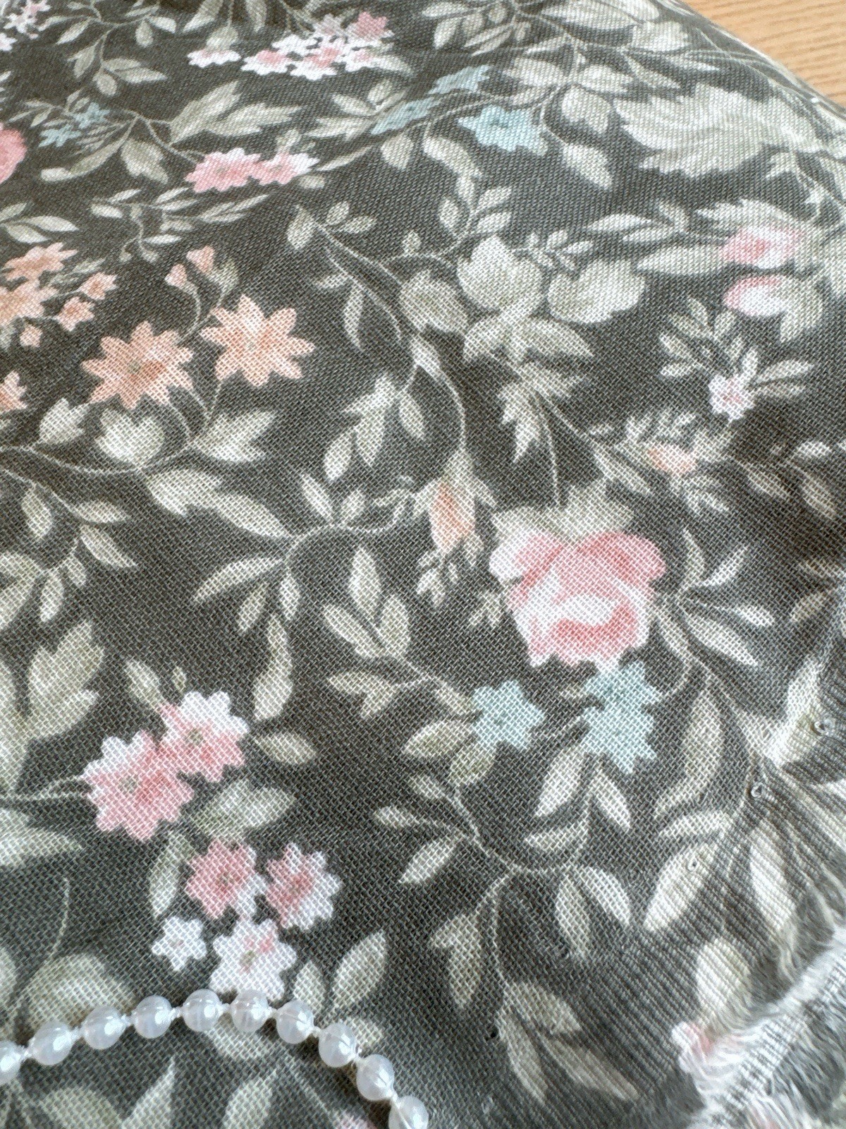 10 yds (6.5”) dusty roses olive green double gauze cotton fabric 260467 A05