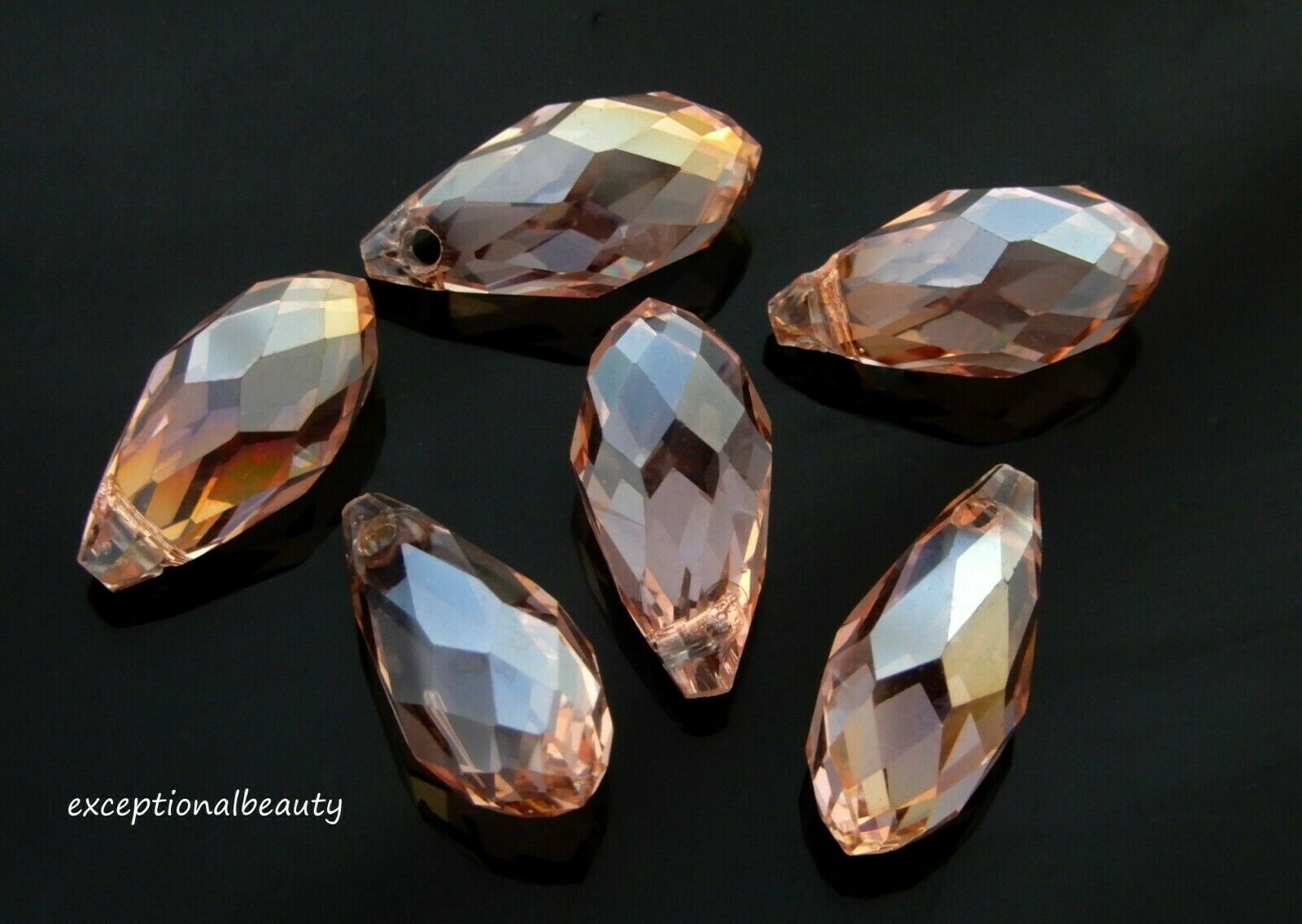 10 Briolette Celestial Pink AB Crystal Faceted 17mm Tapered Teardrop Drop Beads