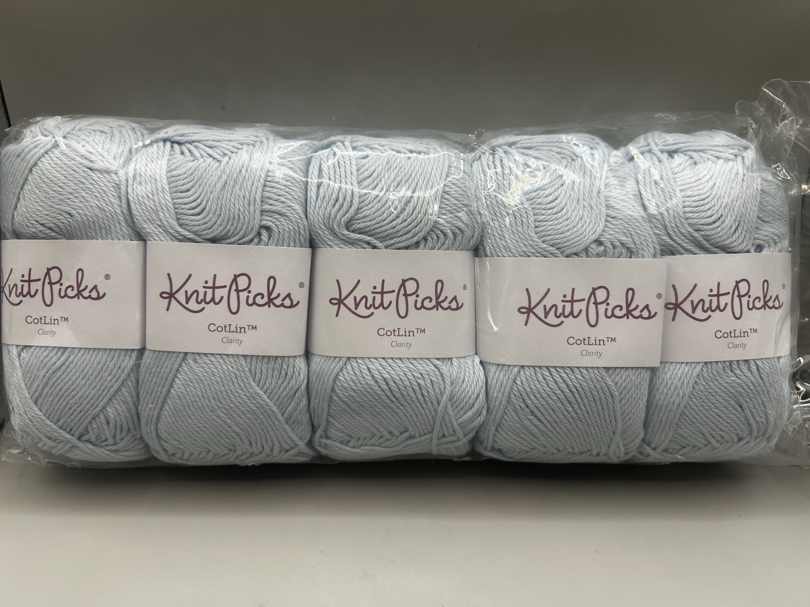 Lot of 10 Skeins of Knit Picks CotLin Yarn in Clarity (same dye lot), Light Blue
