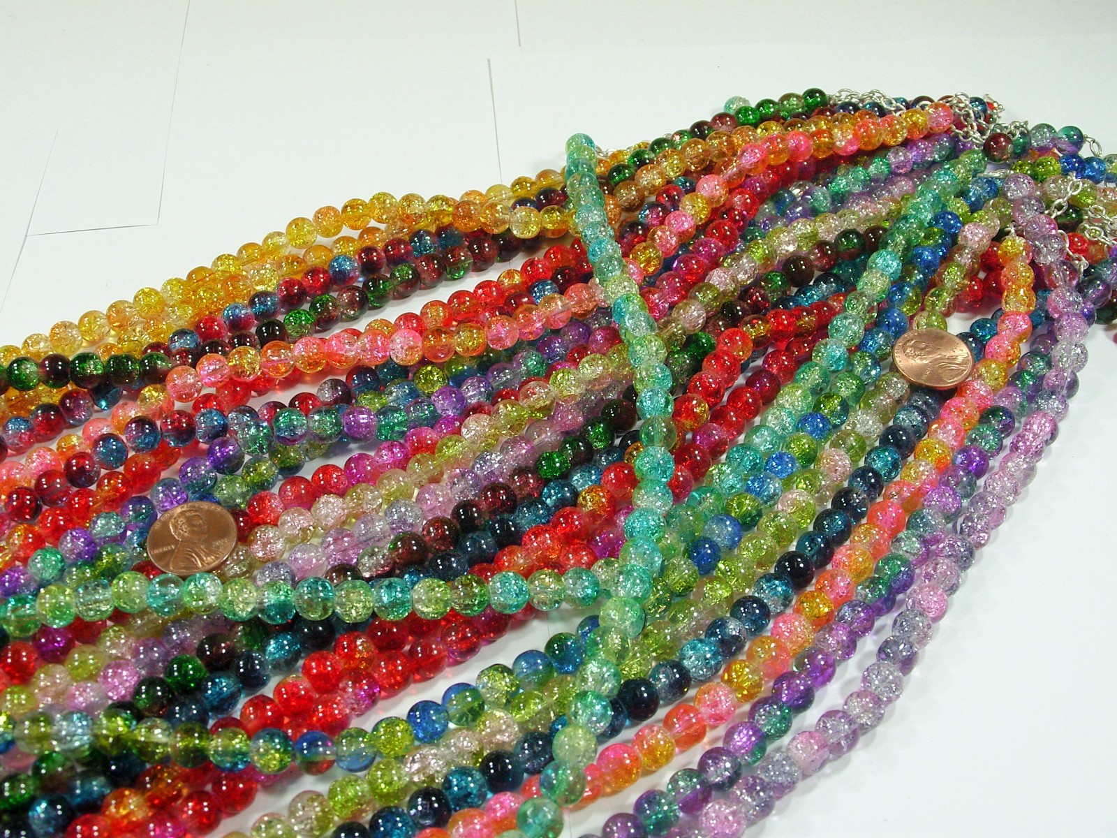 20 Strands 18″ (8mm) Assorted Colors 2 Tone Crackle Glass Beads Bulk Lot (HA-54)