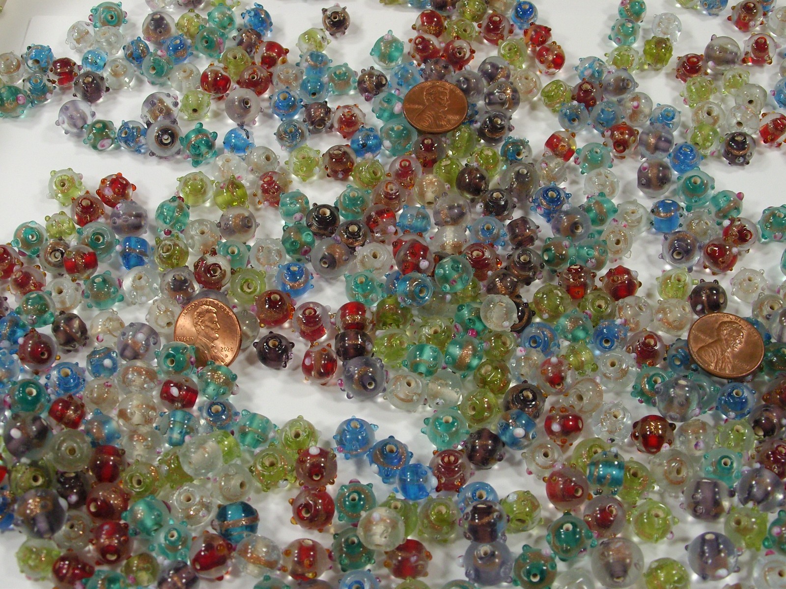 2 Pounds Assorted Colors India Handmade Intricate Design Glass Beads Lot (A-8) ⭐