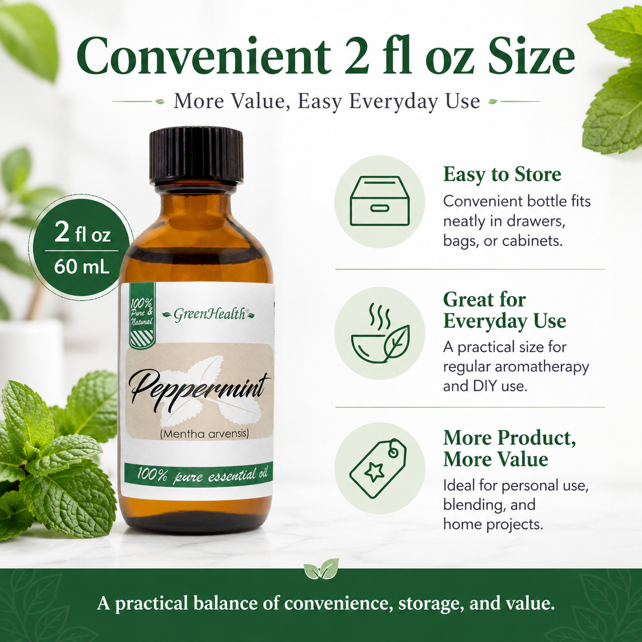 2 fl oz Peppermint Essential Oil 100% Pure – GreenHealth