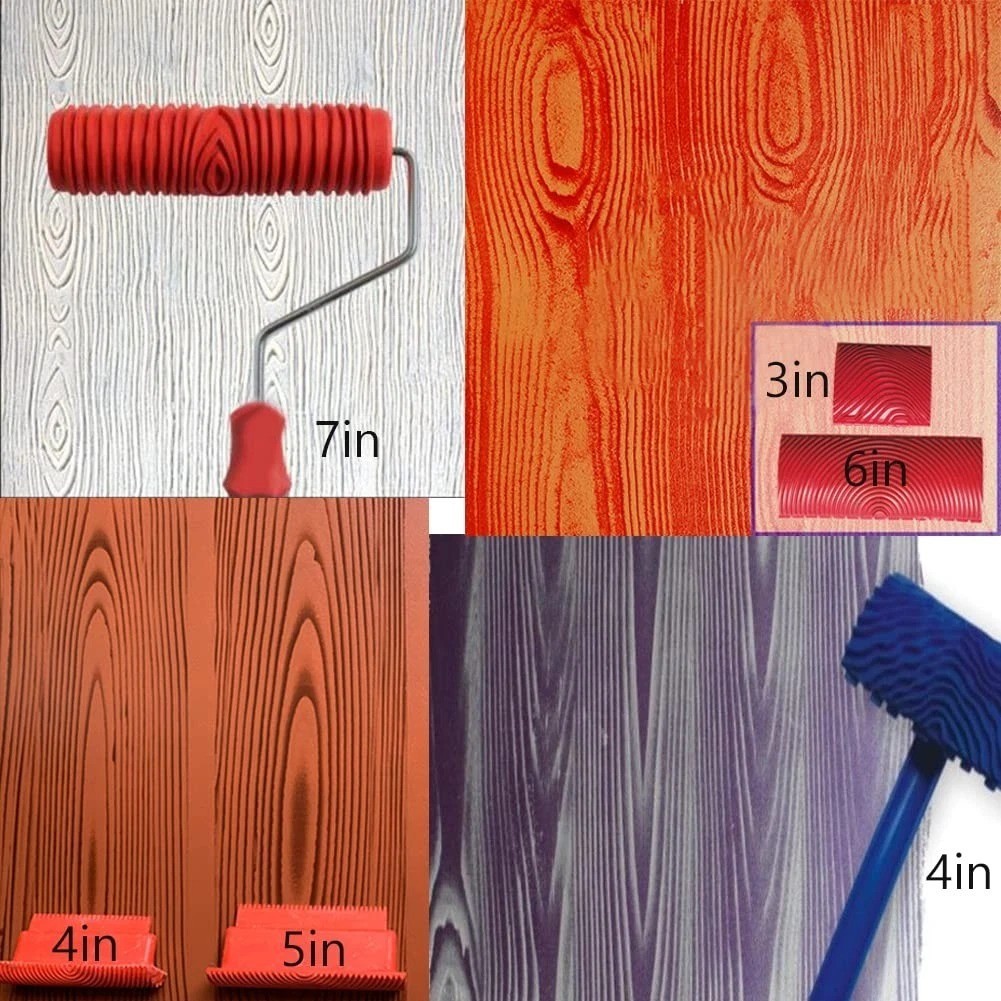 6PCS Wood Grain Painting Tool Set Faux Wood Graining Roller Rubber DIY Kit