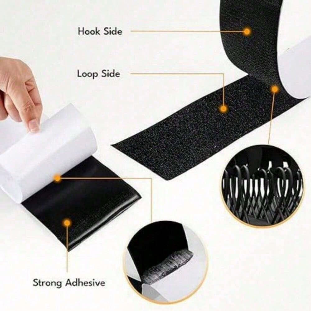 30Pcs Self Adhesive Hook Loop Strips Black Heavy Duty Sticky Back Tape Fastener