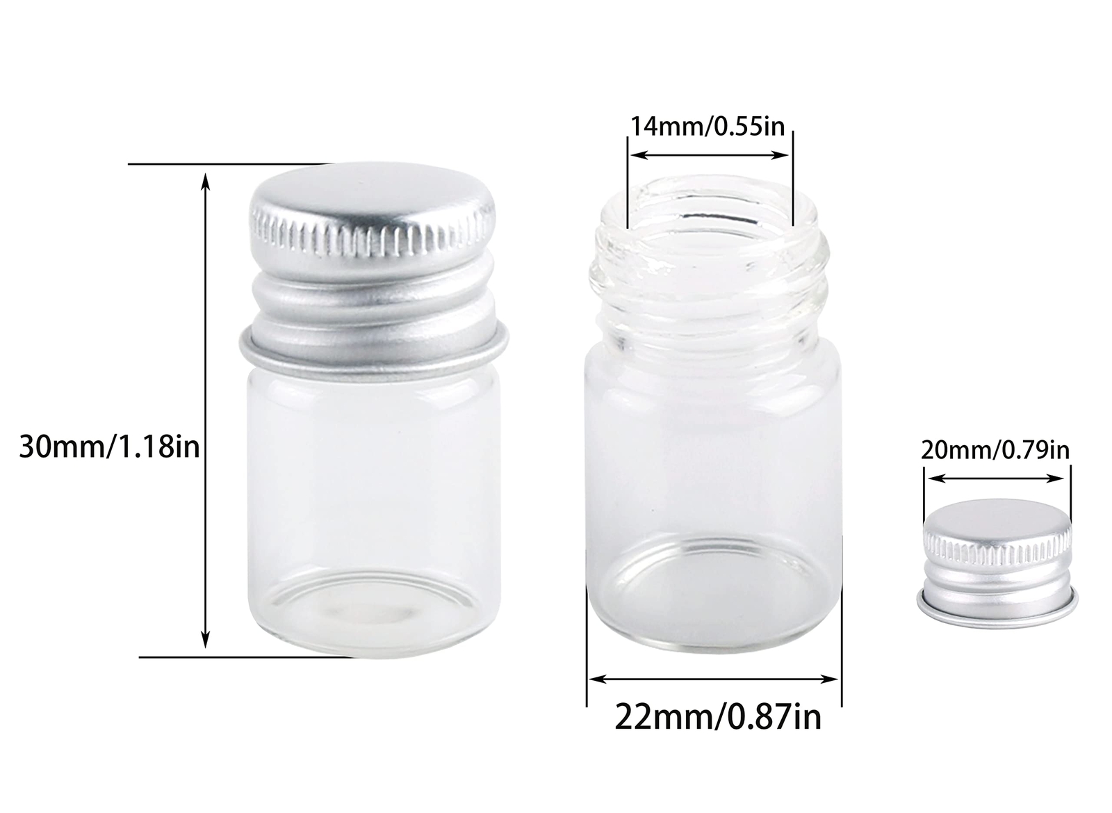 100 Sets Small Glass Bottles With Aluminum Cap Screw Top Lids 5 Milliliter Tiny