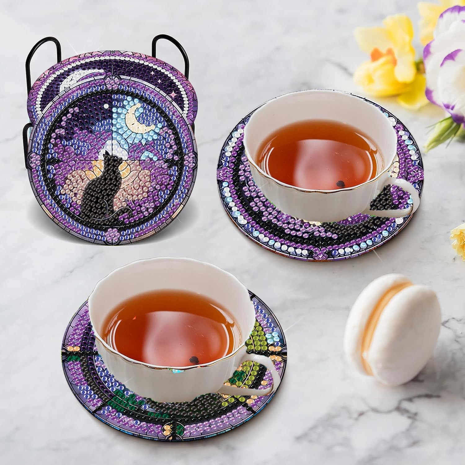 Diamond Art Coasters Kits for Adults – 6 PCS Cat DIY Coaster Diamond Art Kit wi,