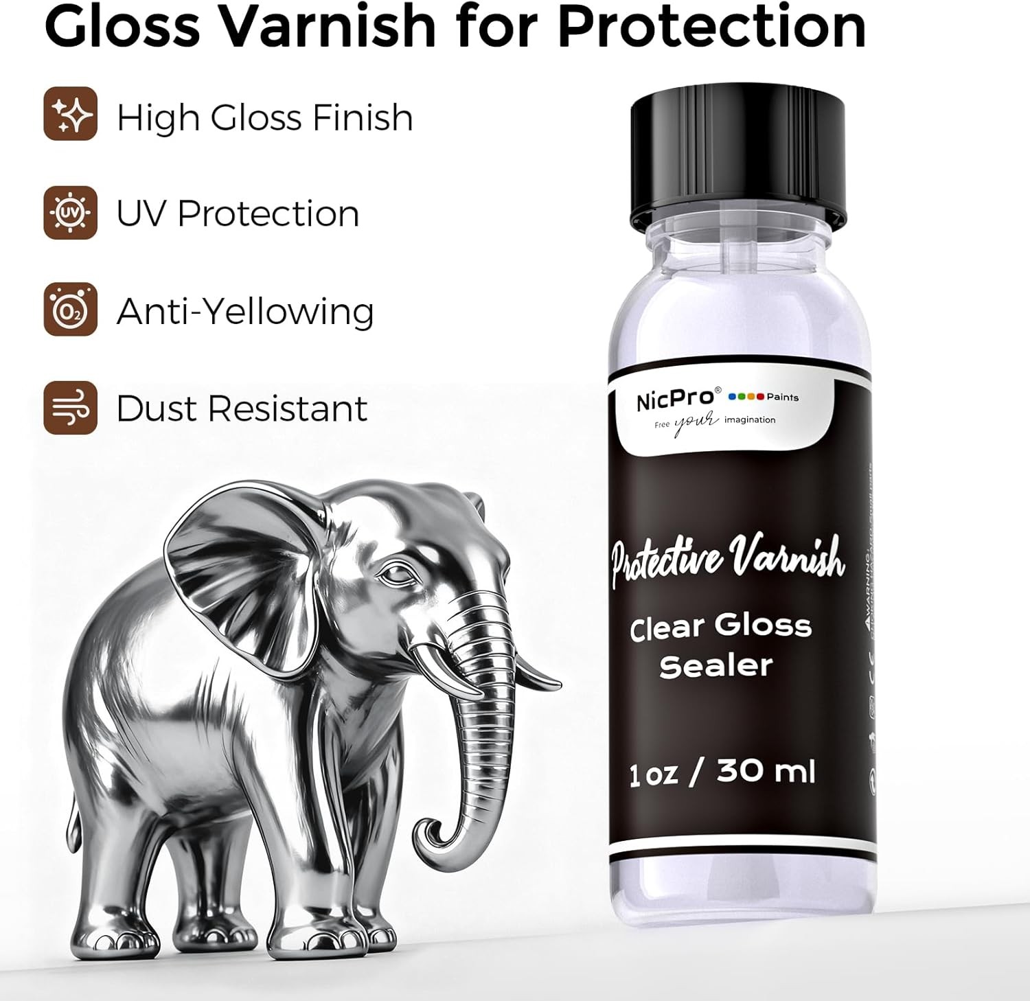 Nicpro Liquid Silver Leaf Paint Kit (2 × 1oz/30ml), Metallic Silver Acrylic Pai