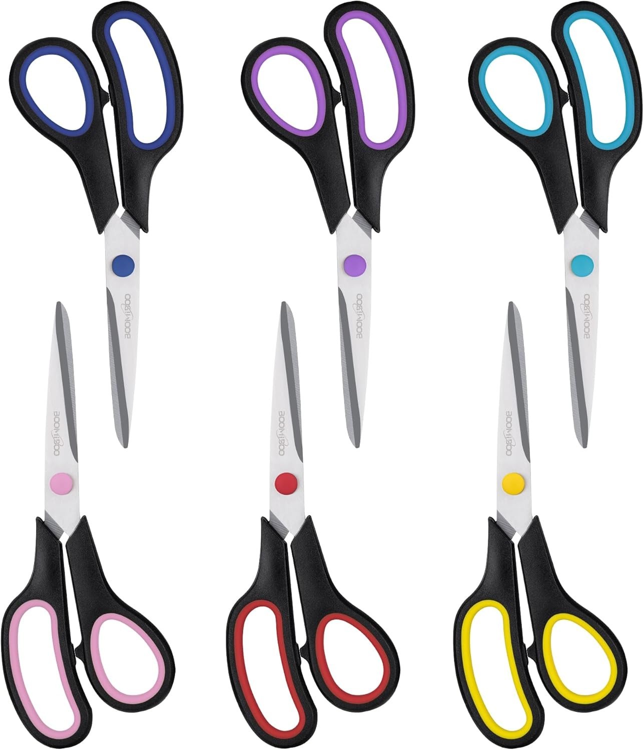 Scissors Set of 6-Pack 8 Scissors All Purpose Comfort-Grip Handles Sharp Sciss