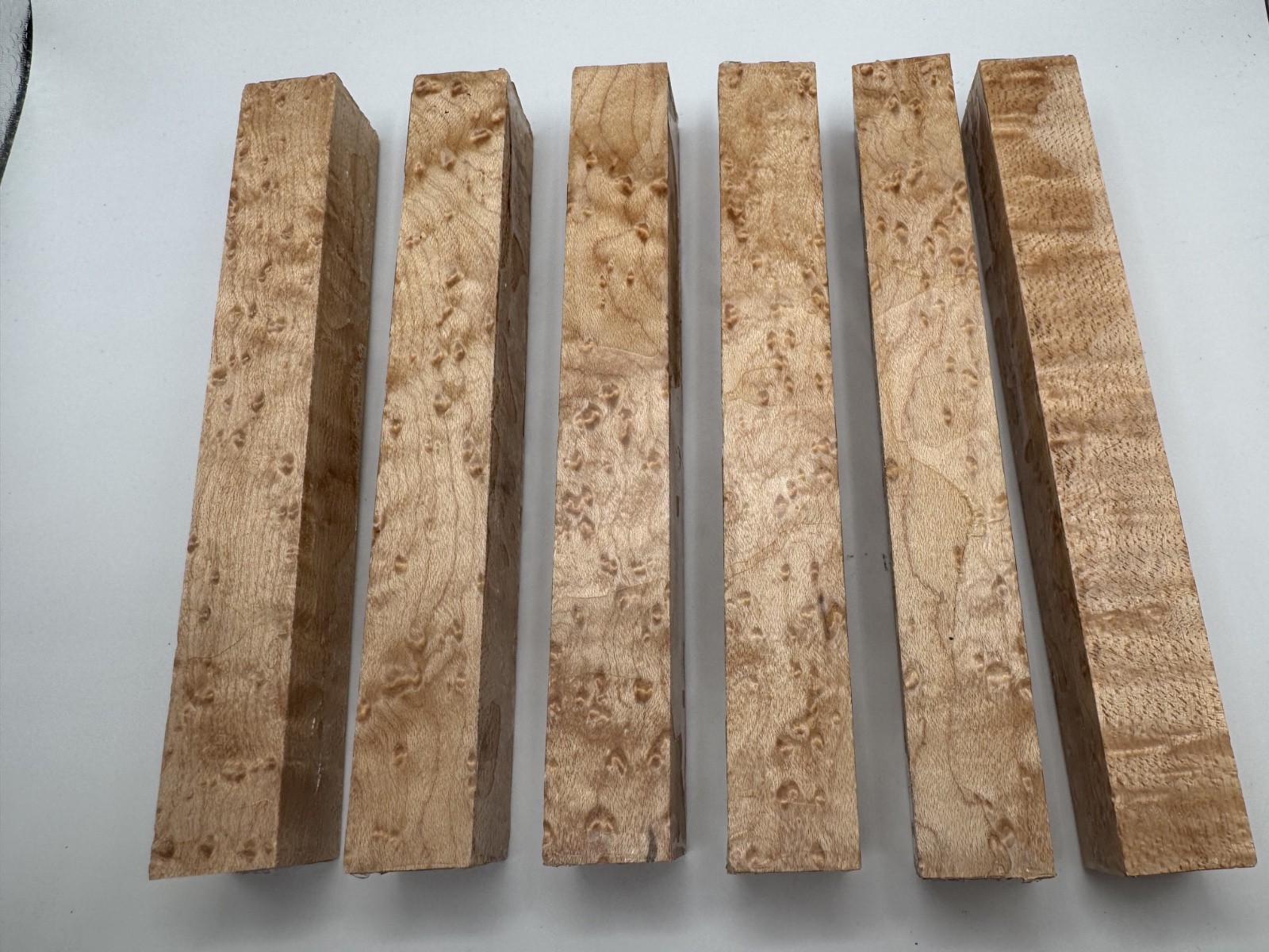 Lot of 6 AA Clear Stabilized Birdseye Maple Pen Blanks 6″ x 3/4″ Turning Wood