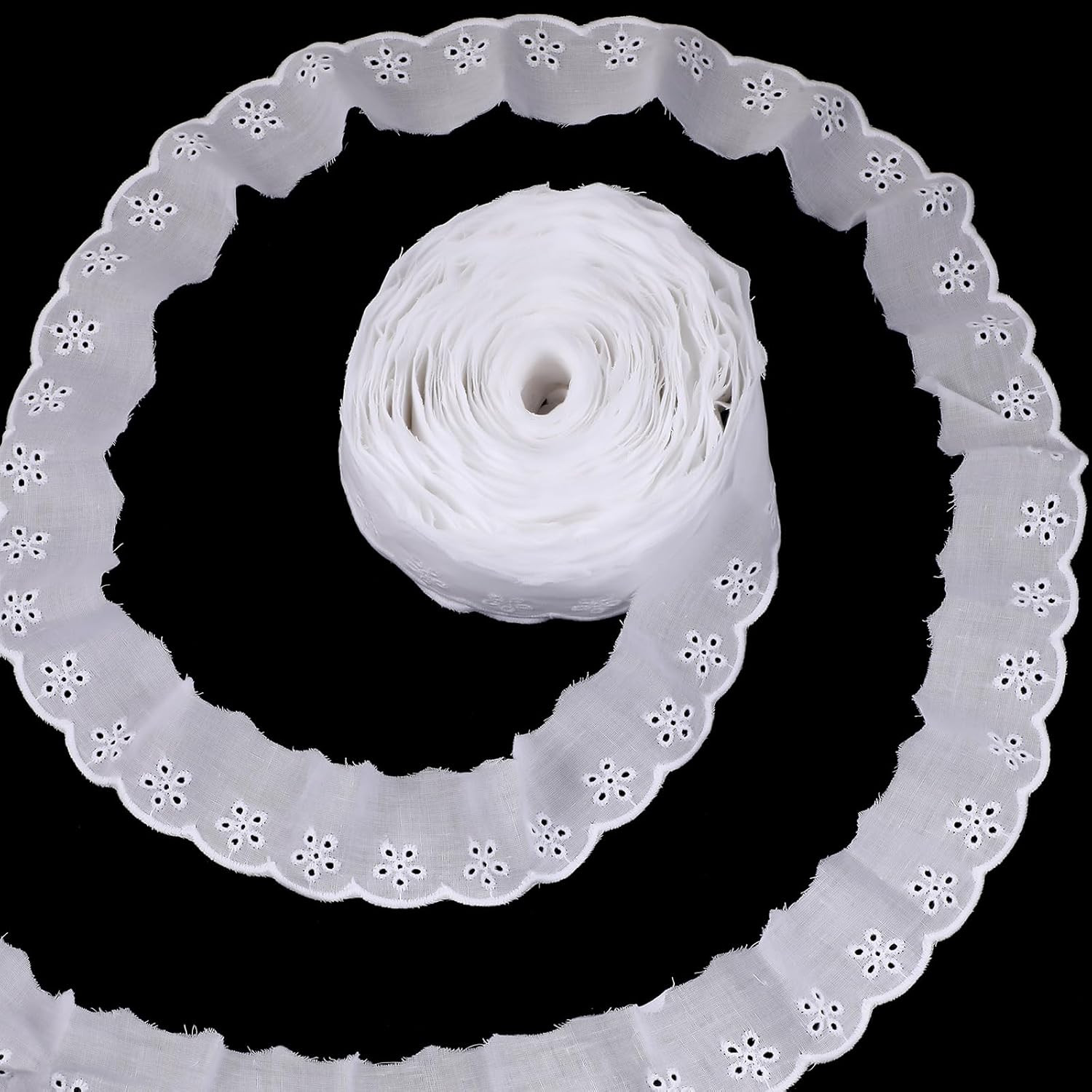 15 Yards Lace Trim White Cotton Eyelet Floral Lace Ribbon Embroidery Ruffle Lace