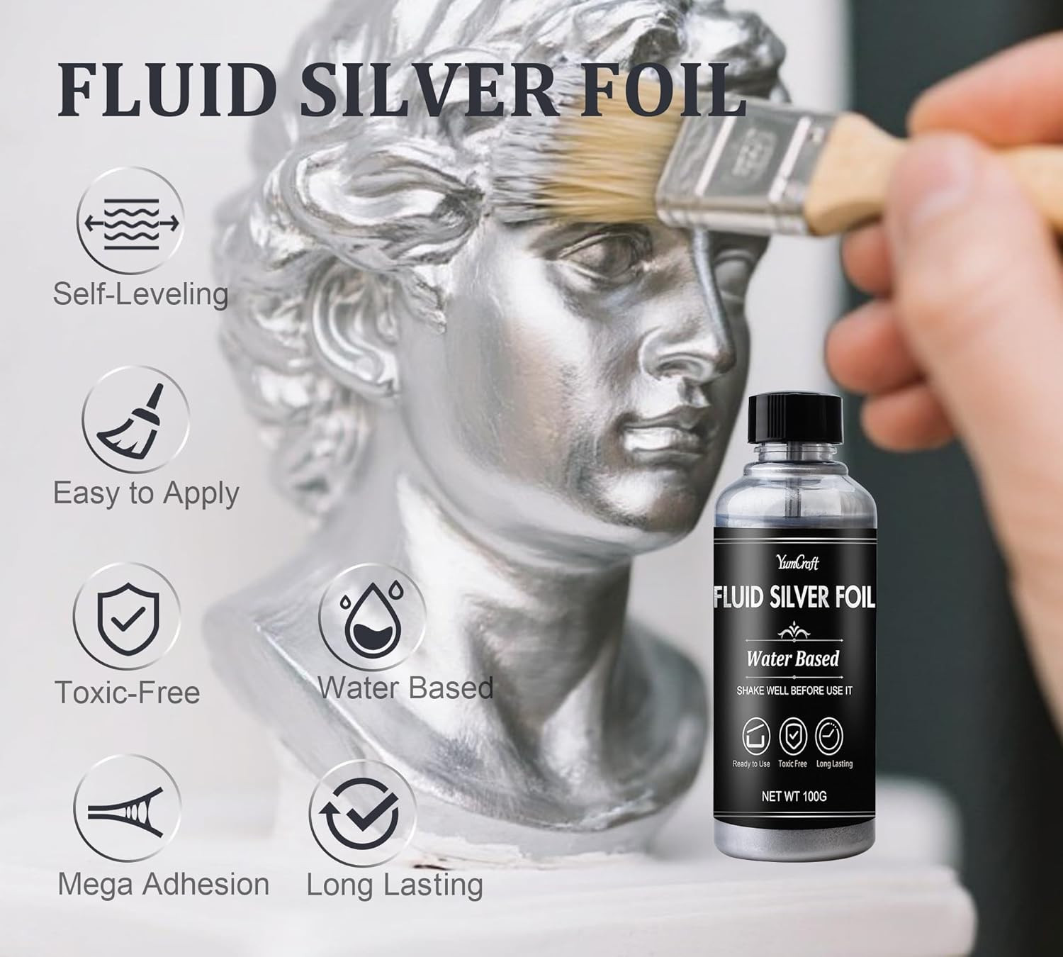 Liquid Silver Leaf Paint, Water-Based Silver Gilding 100Ml & Gloss Varnish 100Ml