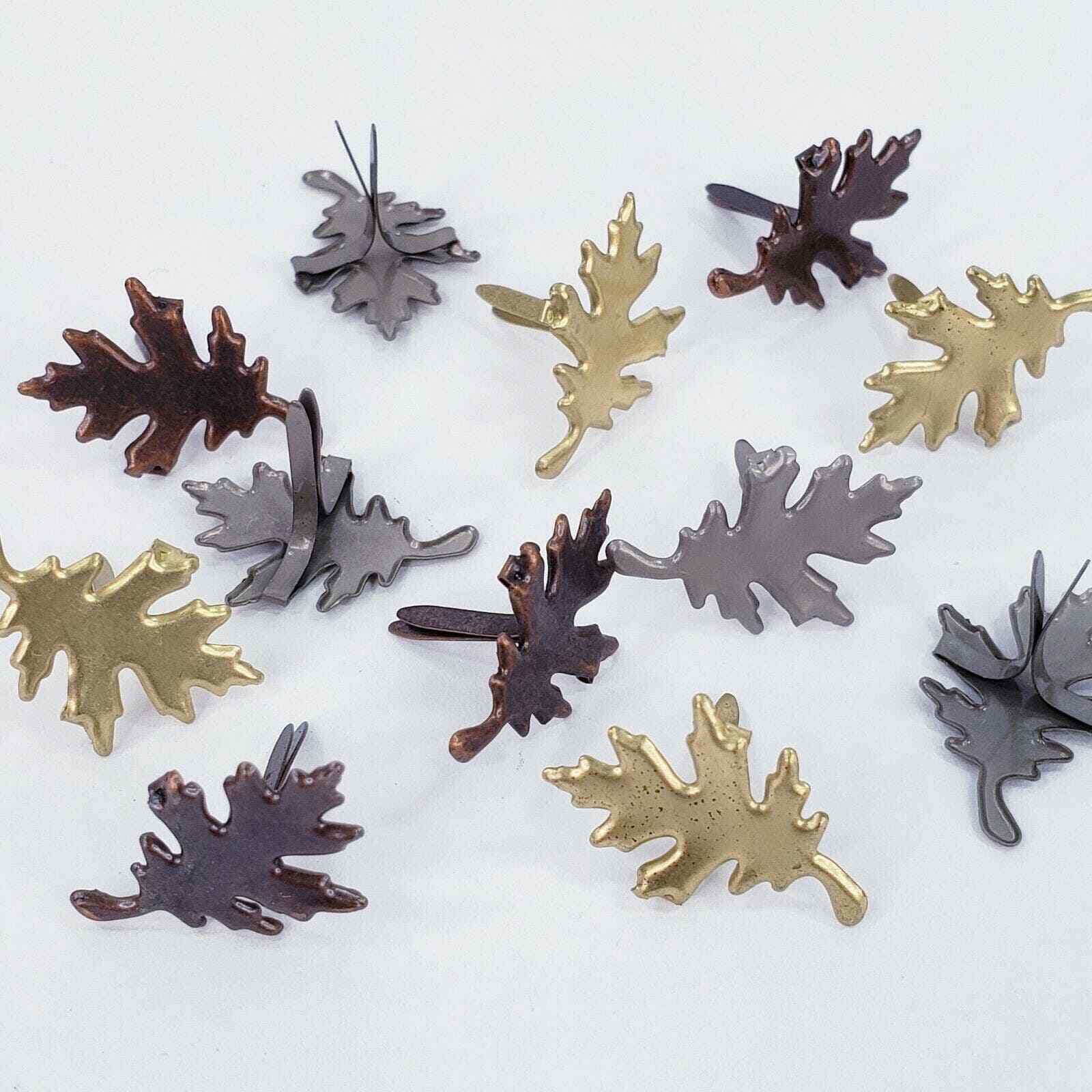 12 Oak Leaf Brads 3 Antique Colors Leaves Cardmaking Junk Journals Scrapbooking