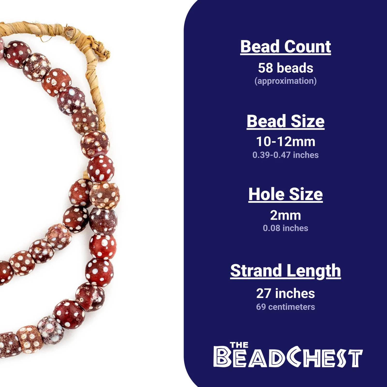 Red Antique Skunk Eye Beads 11mm Ethiopia African Round Glass Large Hole