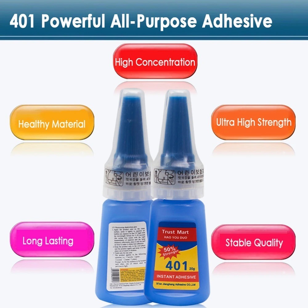 401 Glue Instant Fast Adhesive 20ML Bottle Stronger Super Glue Multi Purpose Fix