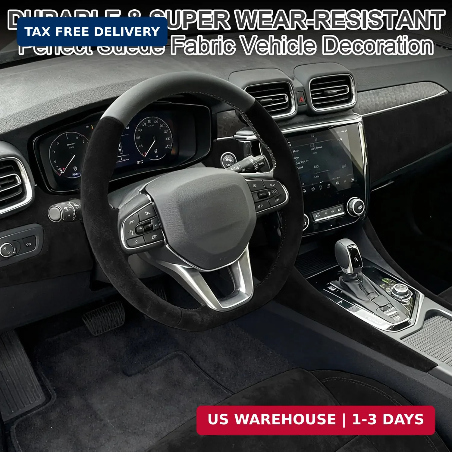Arespark Black Suede Fabric Wrap, Self-Adhesive Car Interior Sticker, Stretchabl