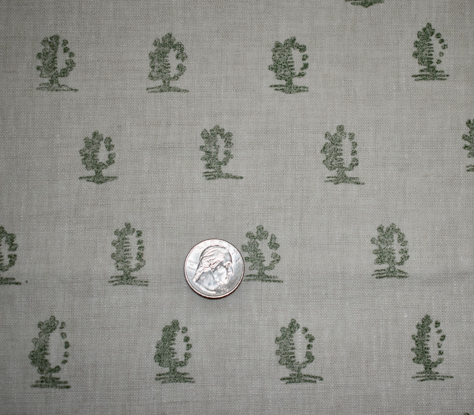 Rogers & Goffigon CHAMPLAIN — PINE Green 100% Linen Print Fabric LARGE REMNANT