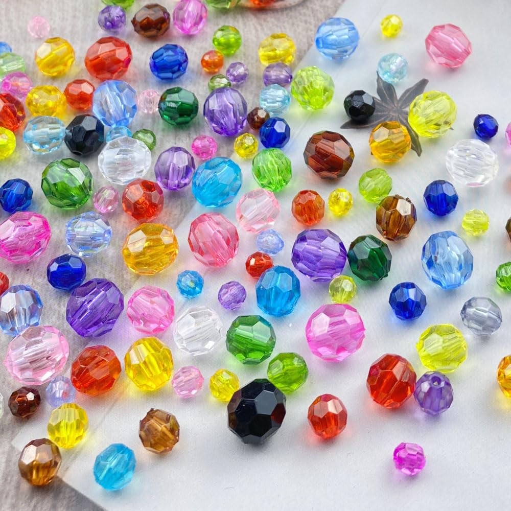 1000 Pieces 6mm Acrylic Round Faceted Beads Loose Crystal Plastic Spacer Bead…