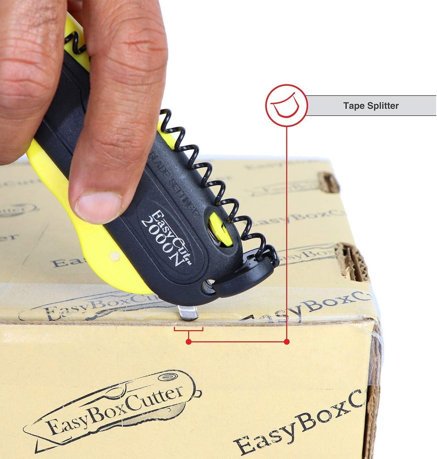 Modern Box Cutter, extra tape cutter at back Easy Cut 2000N 2 blades and holster