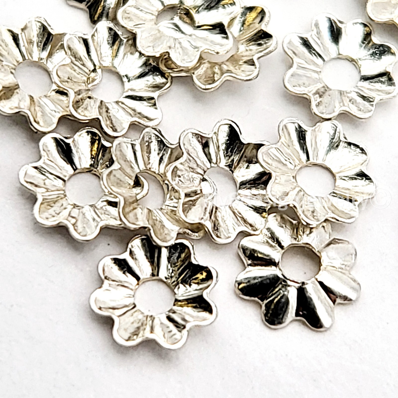 Sterling Silver Flower Bead Caps 3.8mm – 1.0mm Hole .925 Silver Spacer Caps