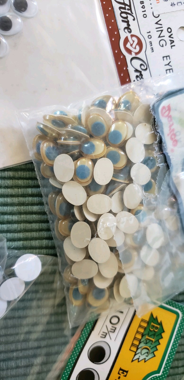 Large Lot Of Glue On Googly Wiggle Eyes, Most NIP, 3 mm to 15 mm