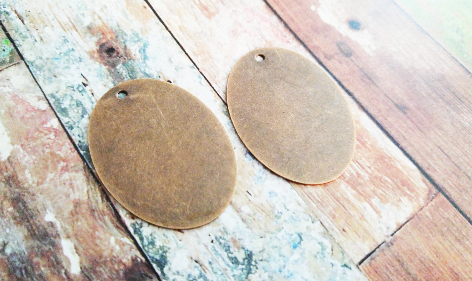 2 Metal Stamping Blanks Oval Pendants Antiqued Copper Tone Brass Large Oval